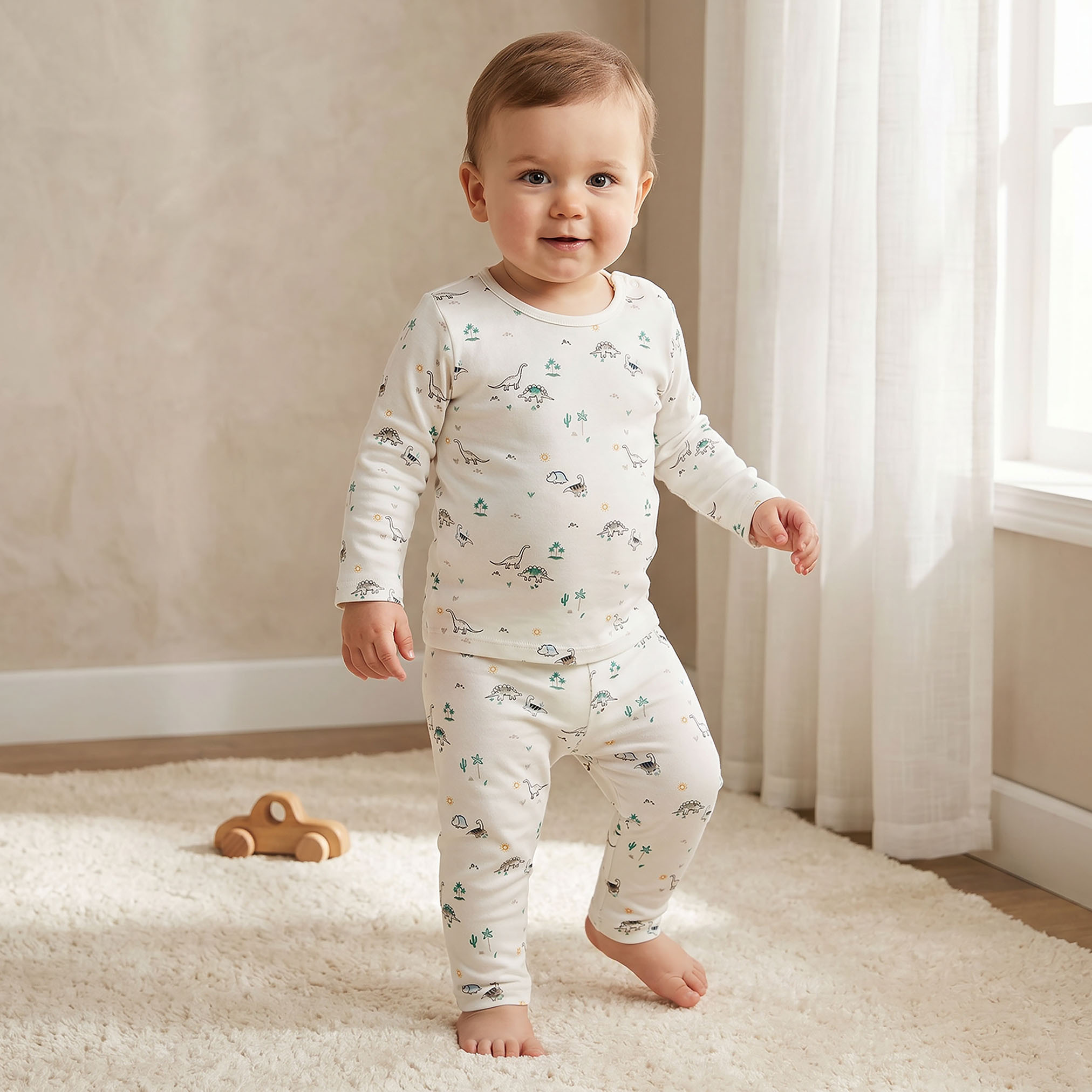 طقم تيشيرت وبنطلون بيجاما بطبعات ديناصور من جونيورز-baby-boys-clothing-nightwear-pyjamasets-image-1