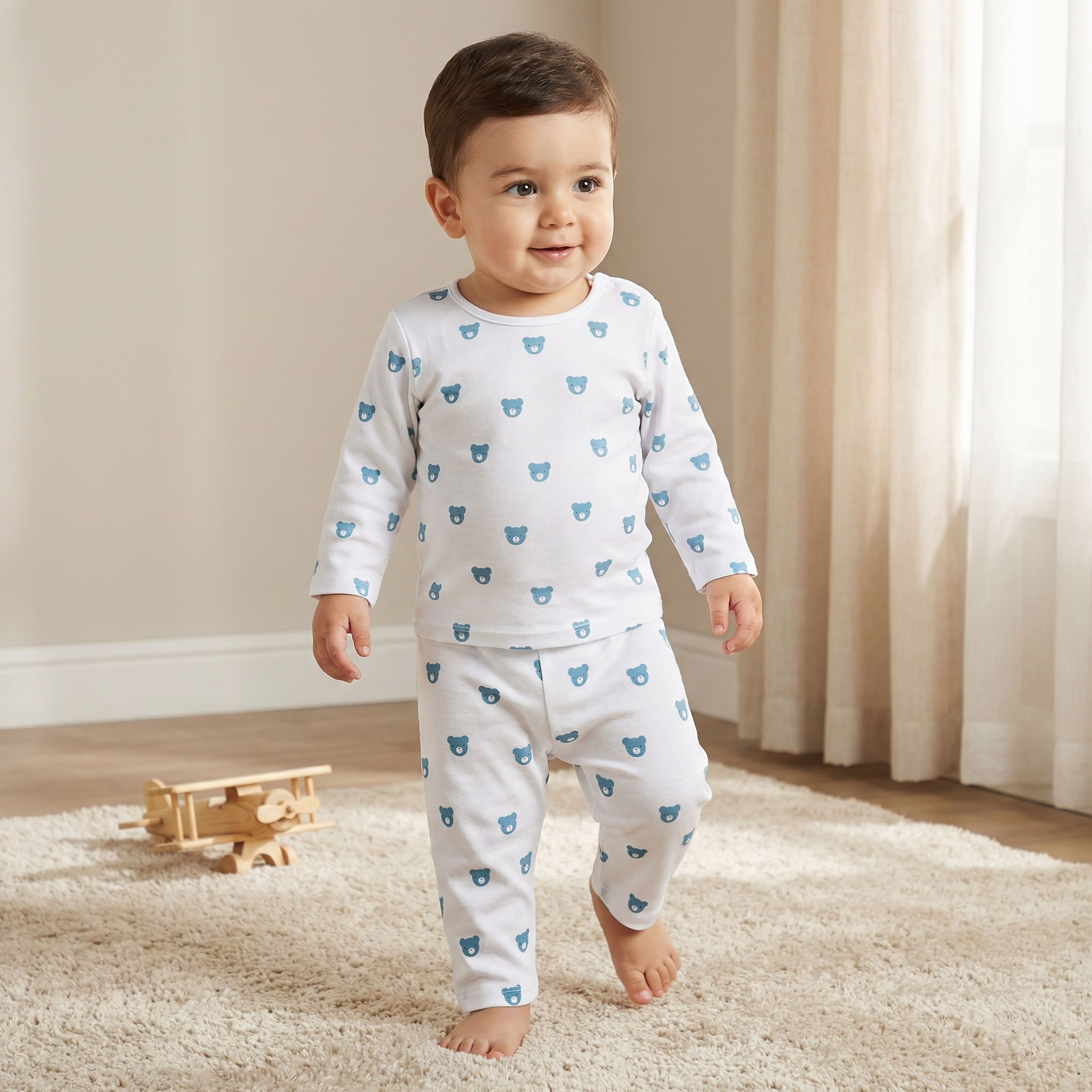 Juniors All-Over Bear Print T-shirt and Pyjama Set-baby-boys-clothing-nightwear-pyjamasets-image-1