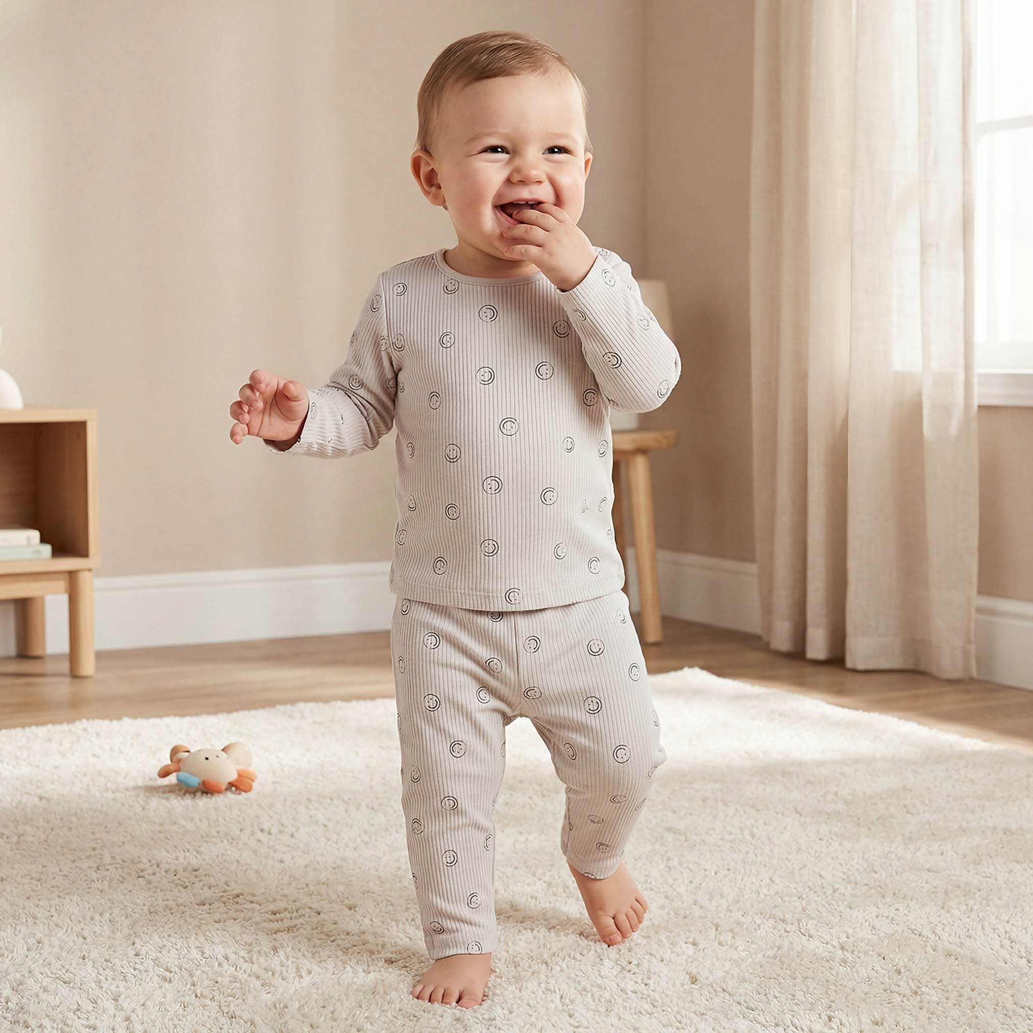 Juniors All-Over Smiley Print T-shirt and Pyjama Set-baby-boys-clothing-nightwear-pyjamasets-image-2