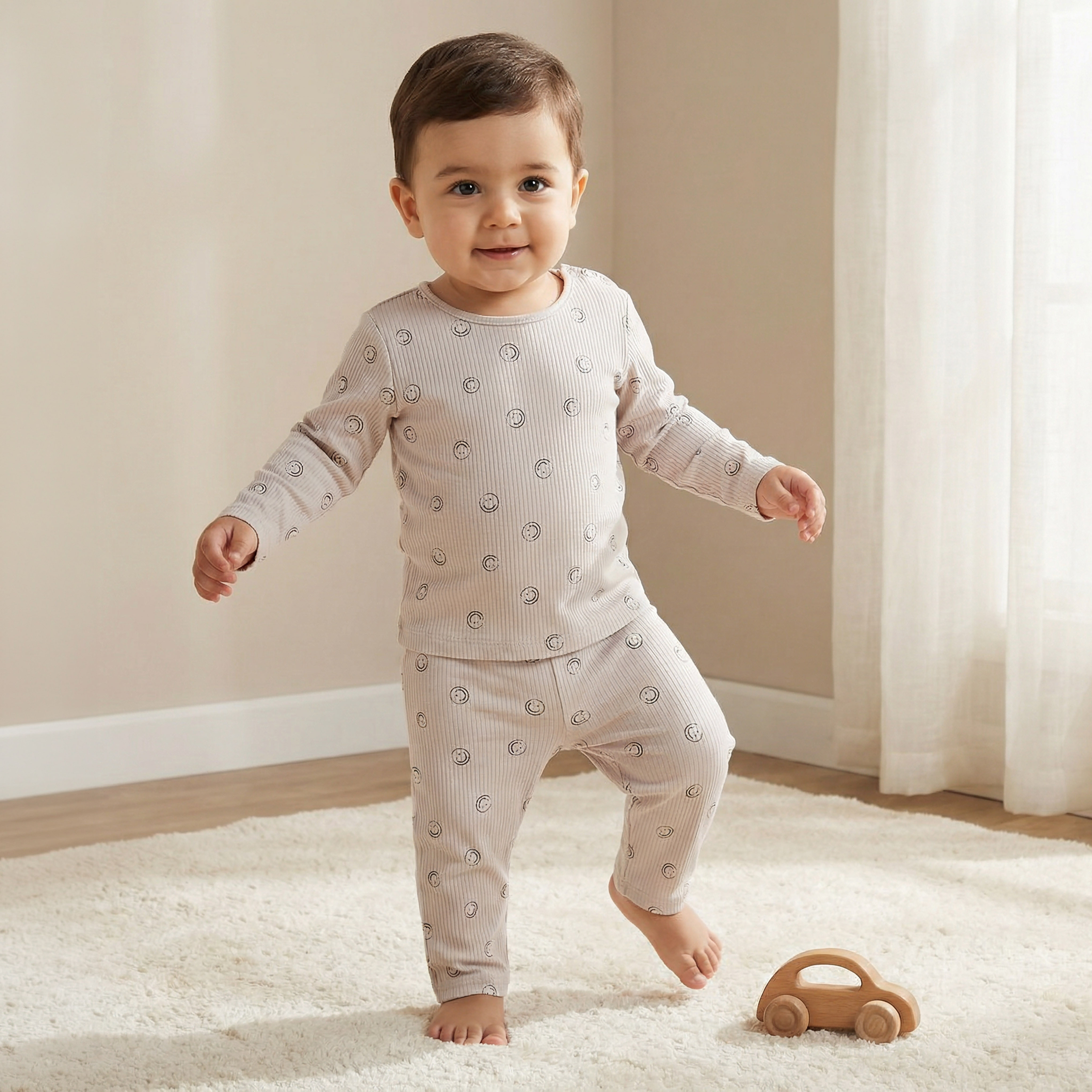 Juniors All-Over Smiley Print T-shirt and Pyjama Set-baby-boys-clothing-nightwear-pyjamasets-image-1