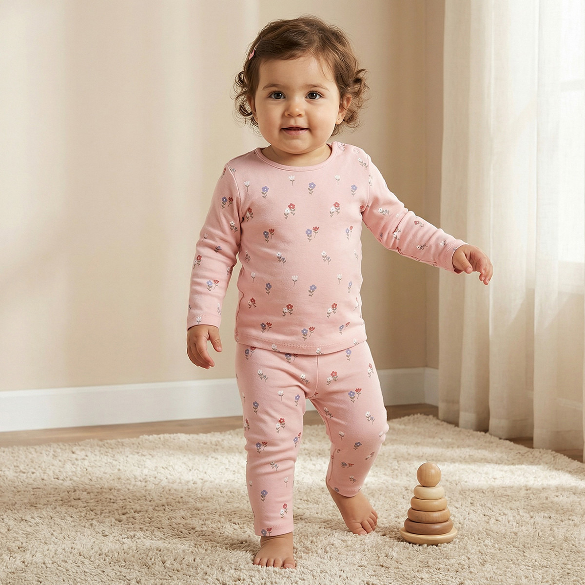 Juniors Floral Print T-shirt and Pyjama Set-baby-girls-clothing-nightwear-pyjamasets-image-1