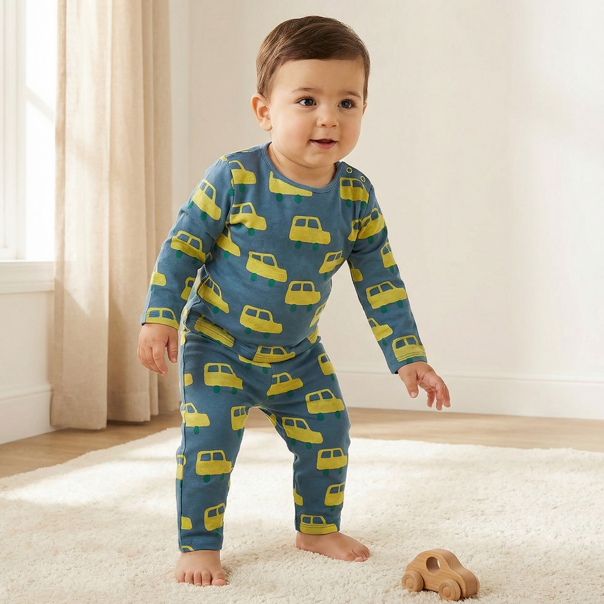 Juniors Car Print T-shirt and Pyjama Set-baby-girls-clothing-nightwear-pyjamasets-image-1