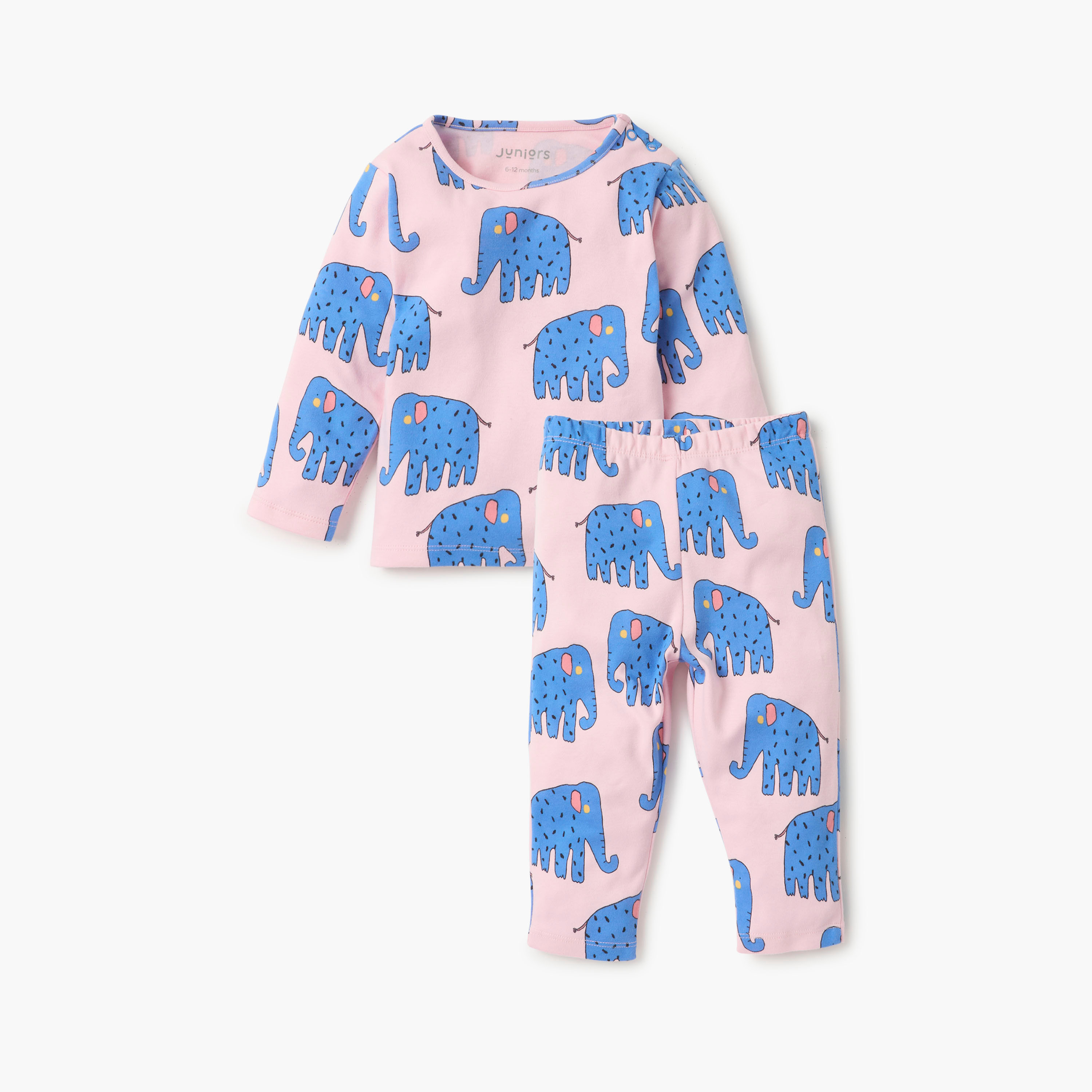 Juniors Elephant Print T-shirt and Pyjama Set-baby-girls-clothing-nightwear-pyjamasets-image-1