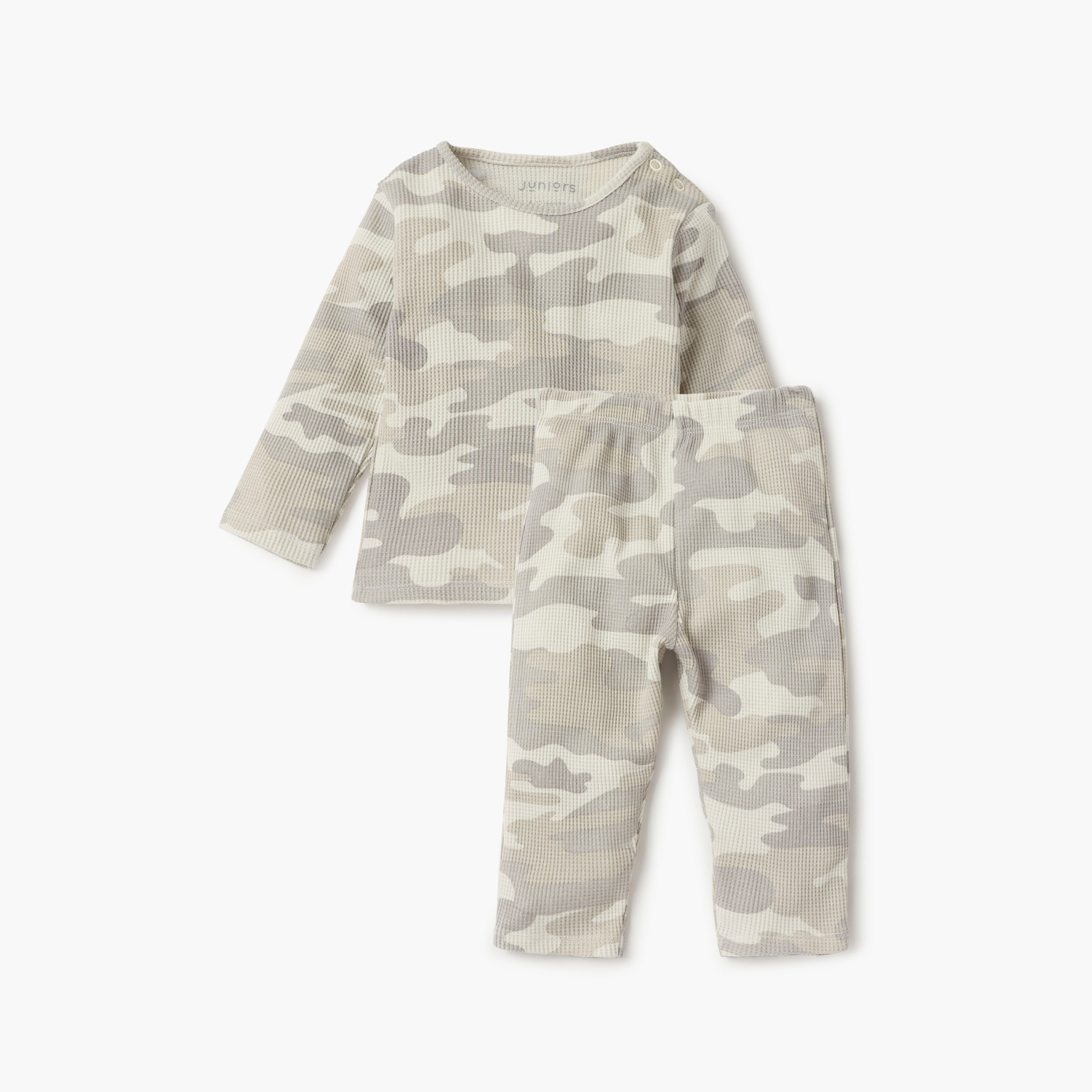 Juniors All-Over Camouflage Print T-shirt and Pyjama Set-baby-girls-clothing-nightwear-pyjamasets-image-1