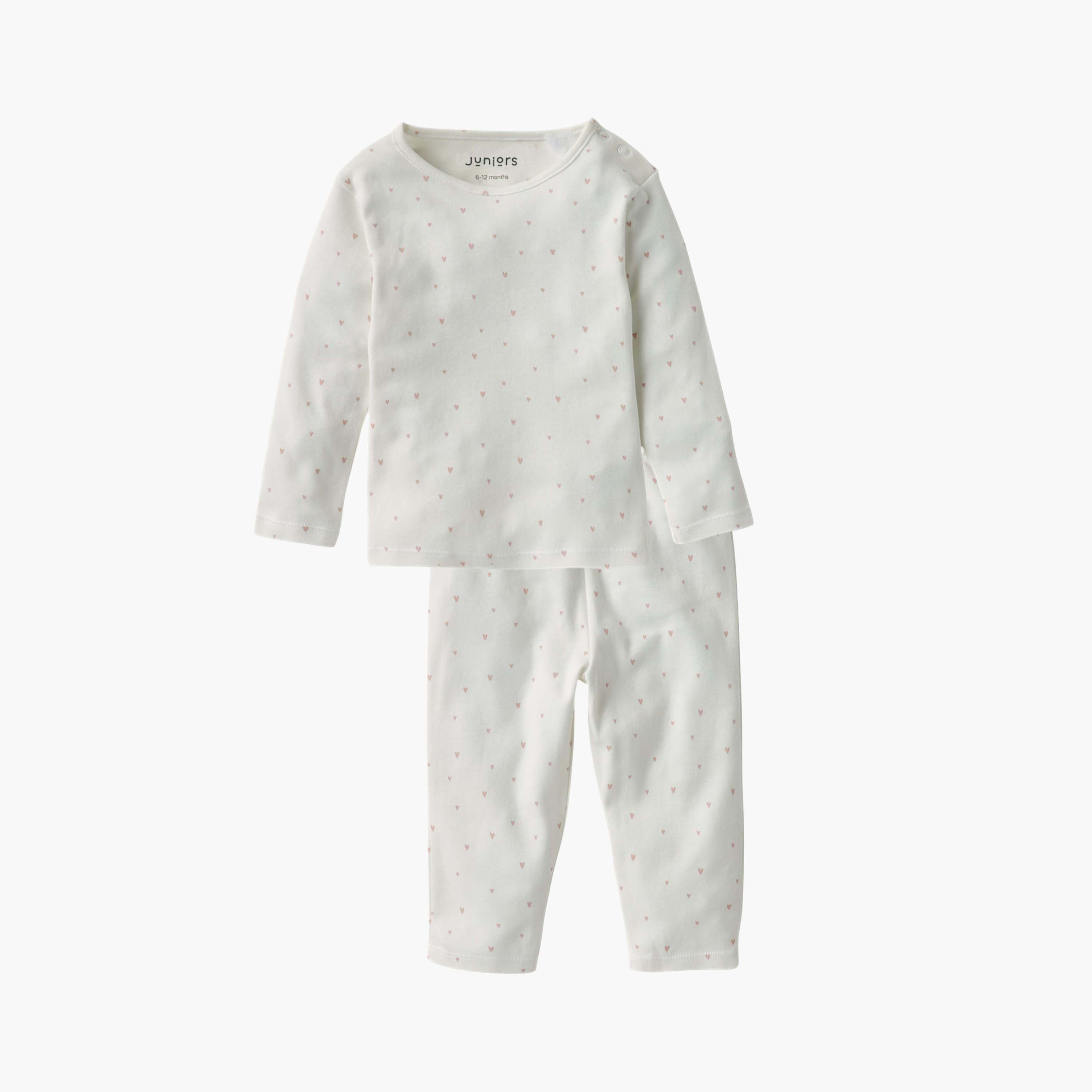 Juniors Heart Print T-shirt and Pyjama Set-baby-girls-clothing-nightwear-pyjamasets-image-1