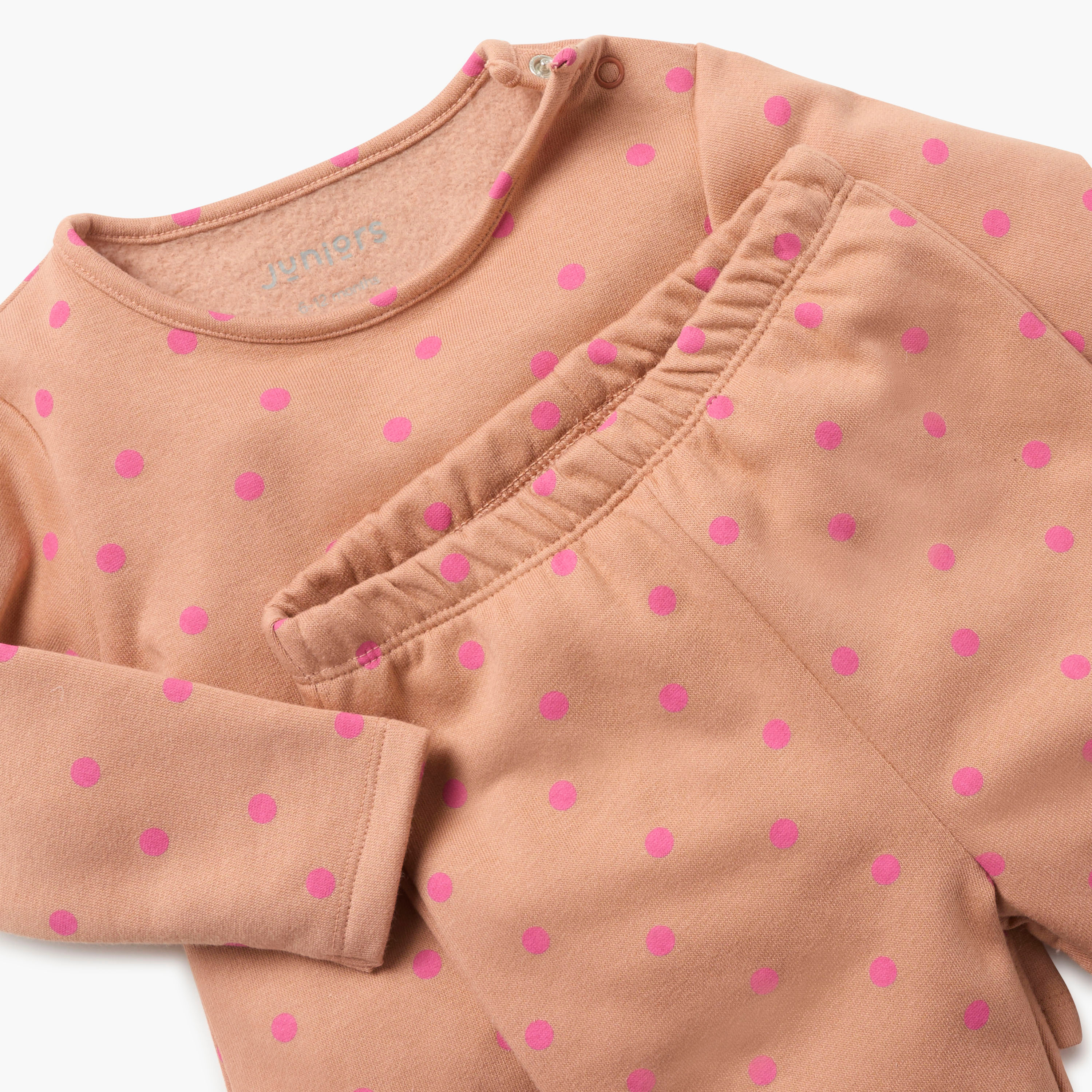 Juniors Polka Dot Print T-shirt and Pyjama Set-baby-girls-clothing-nightwear-pyjamasets-image-4