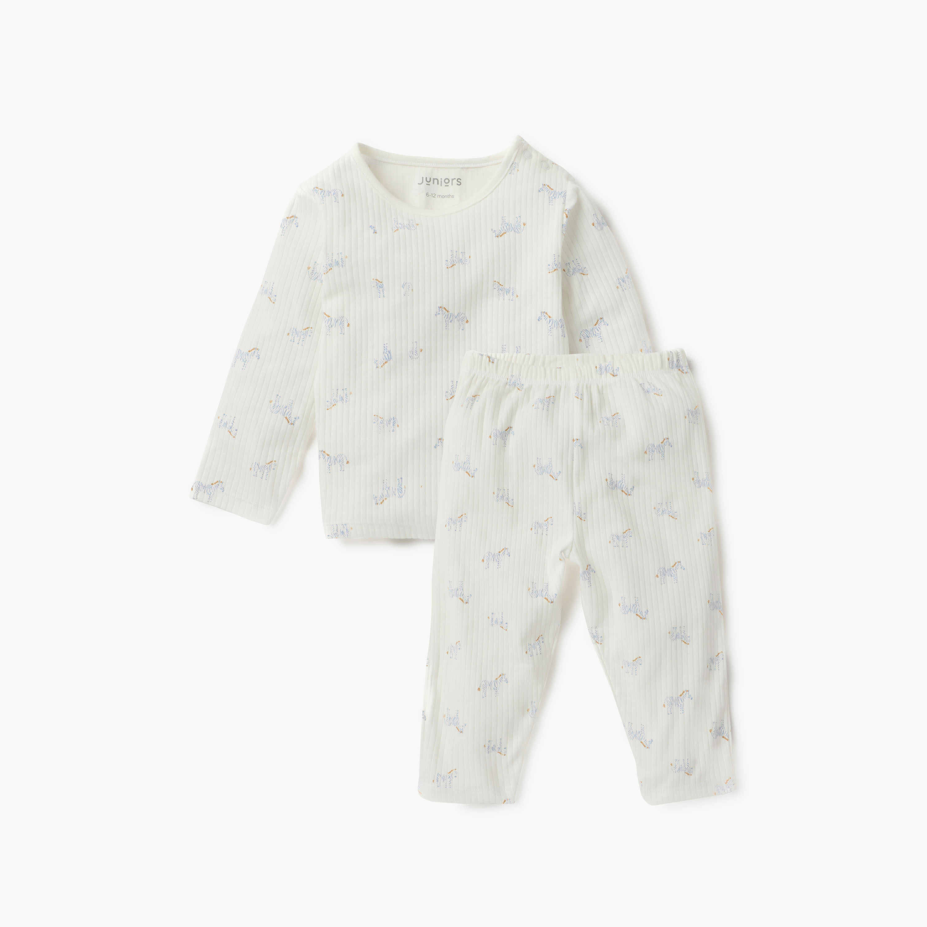 Juniors Bunny Print Long Sleeves T-shirt and Pyjama Set-baby-girls-clothing-nightwear-pyjamasets-image-1
