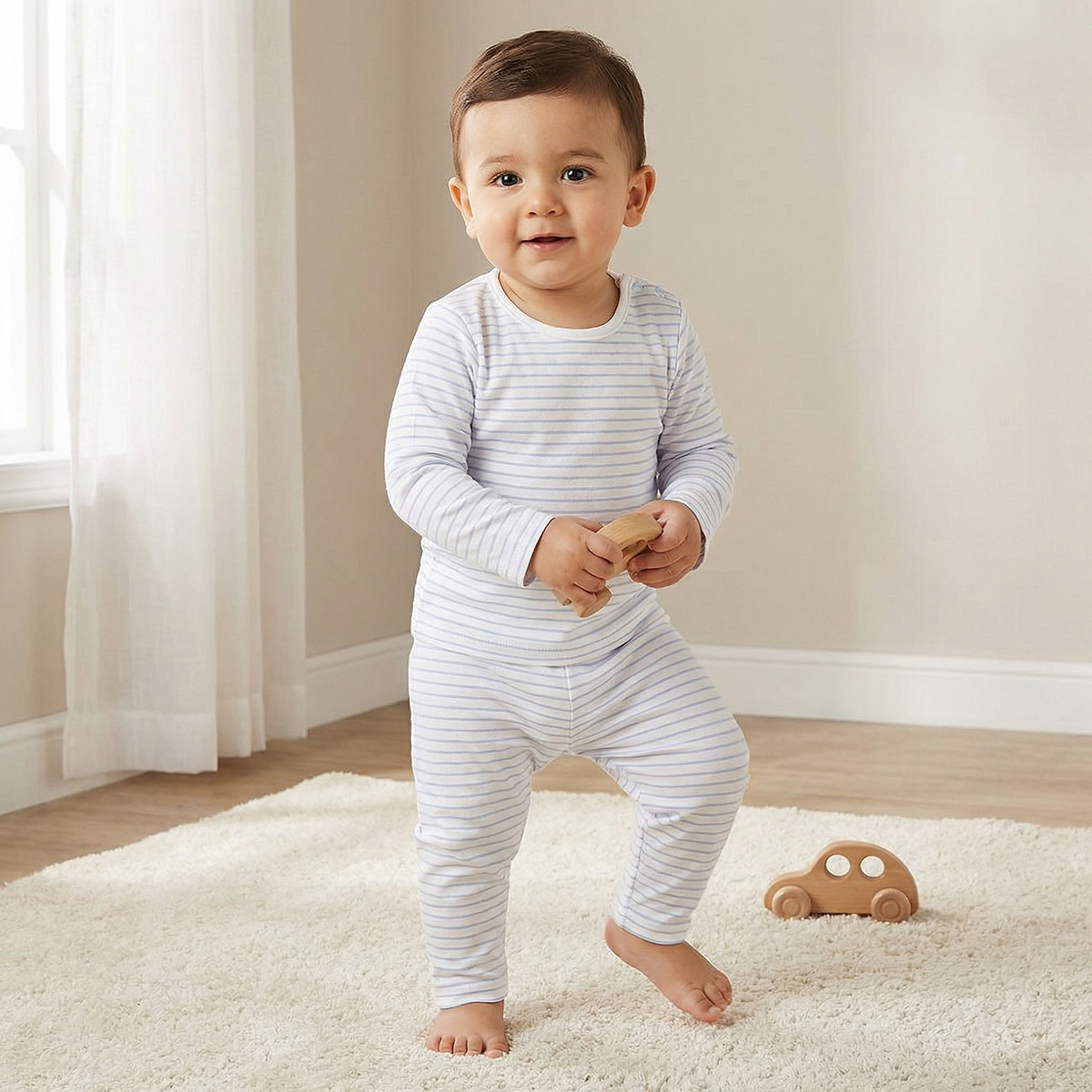 طقم بيجاما مع تيشيرت مخطط من جونيورز-baby-boys-clothing-nightwear-pyjamasets-image-1