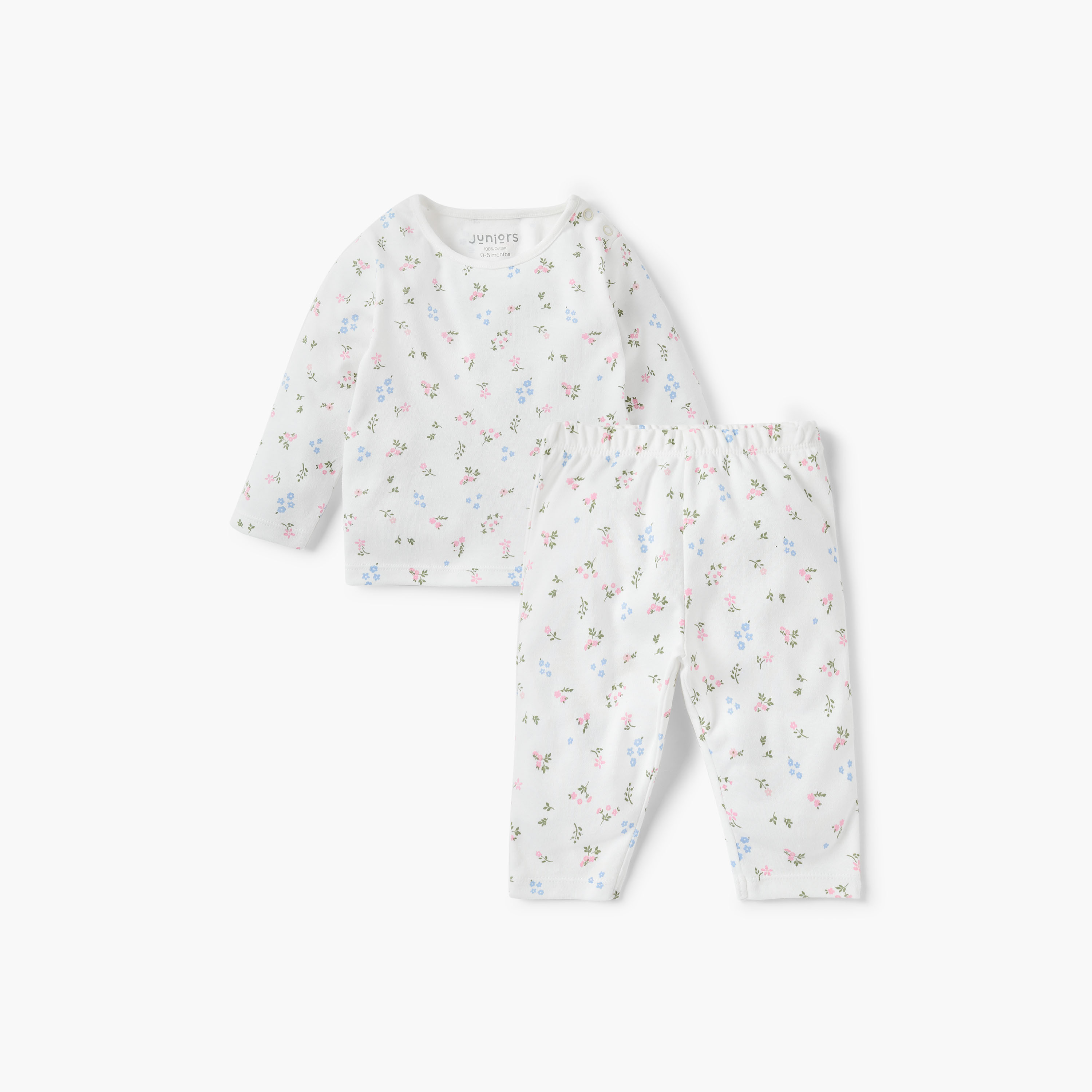 Juniors Floral Print T-shirt and Pyjama Set-baby-girls-clothing-nightwear-pyjamasets-image-1