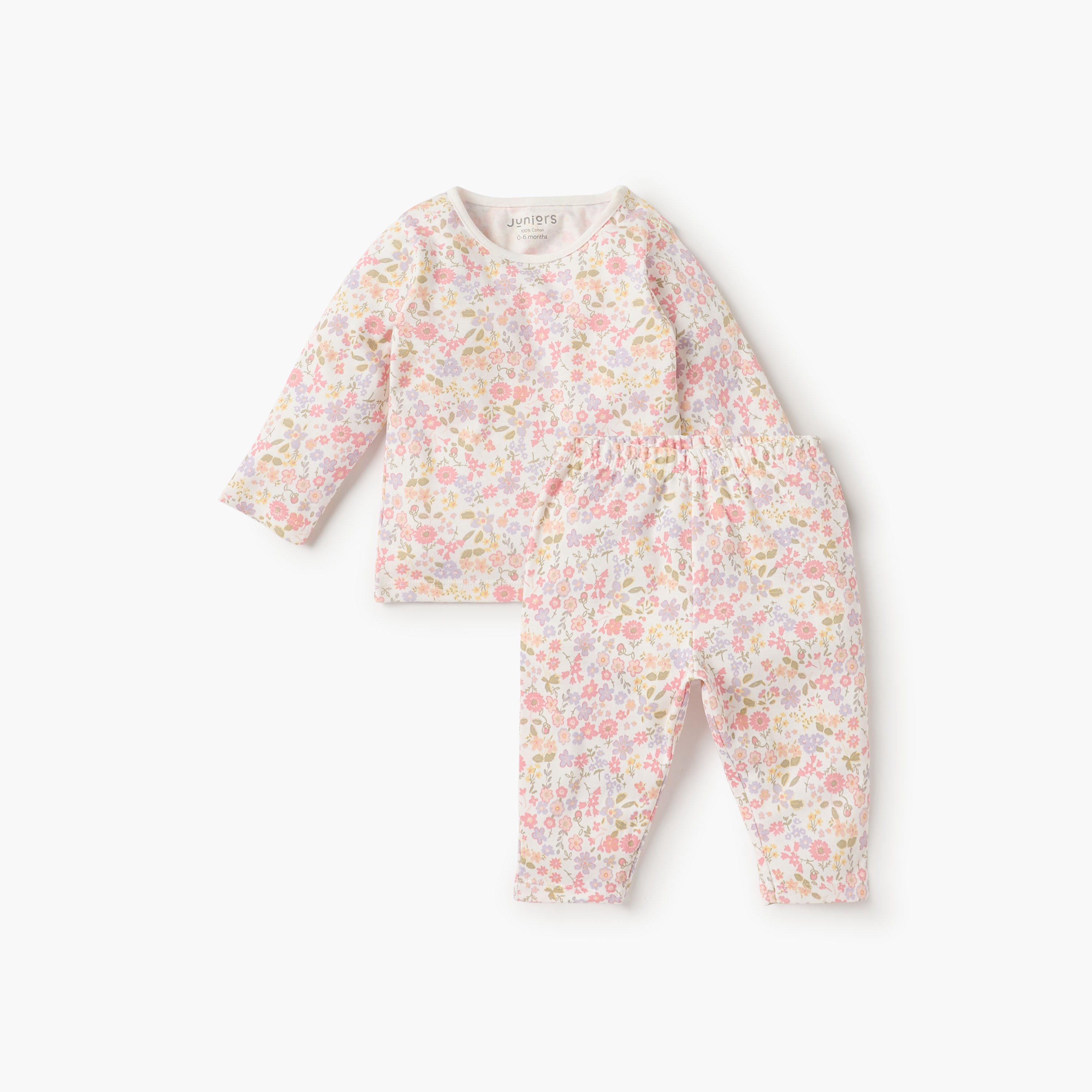Juniors Floral Print T-shirt and Pyjama Set-baby-girls-clothing-nightwear-pyjamasets-image-1