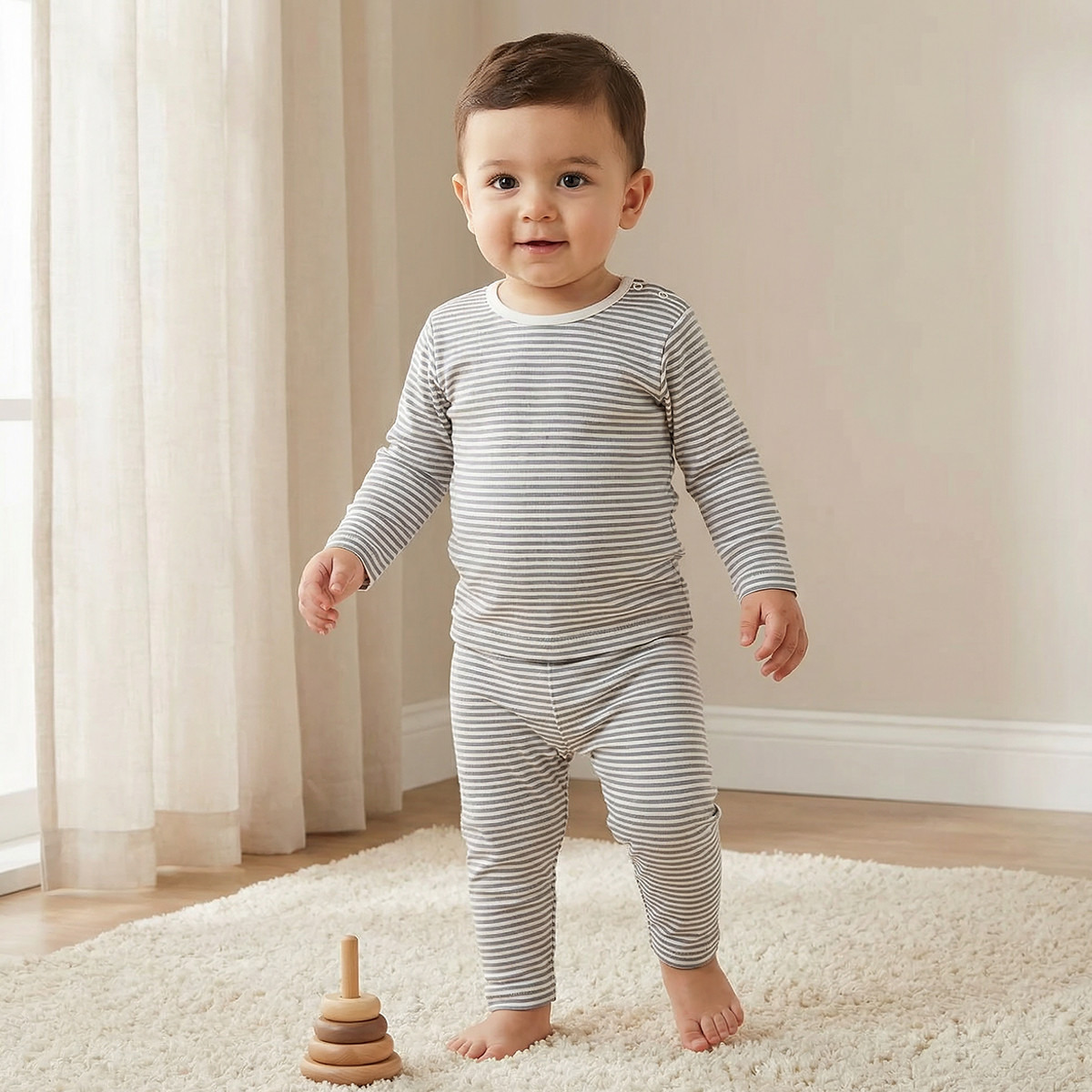Juniors Striped T-shirt and Pyjama Set-baby-boys-clothing-nightwear-pyjamasets-image-1