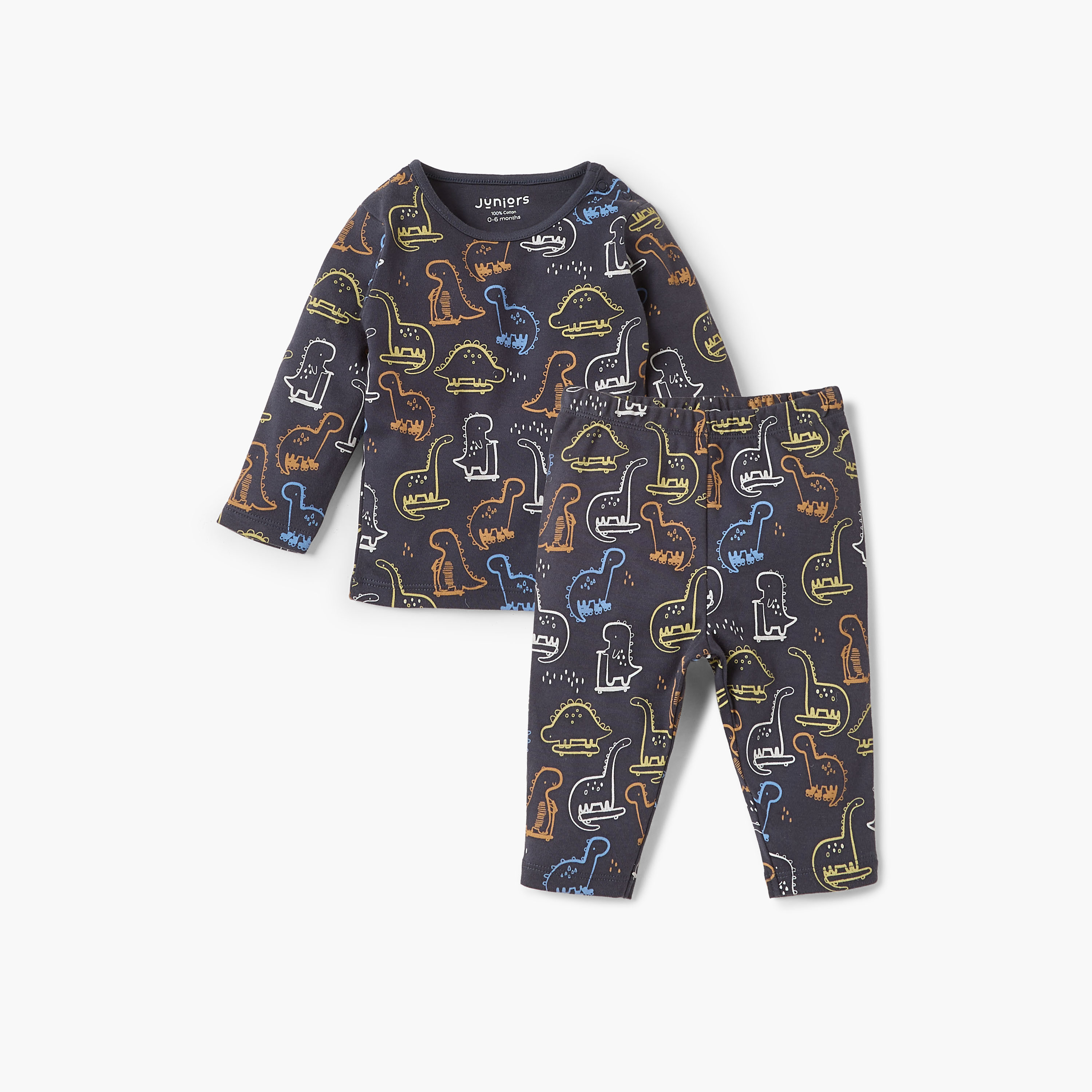 Juniors Dinosaur Print T-shirt and Pyjama Set-baby-boys-clothing-nightwear-pyjamasets-image-1