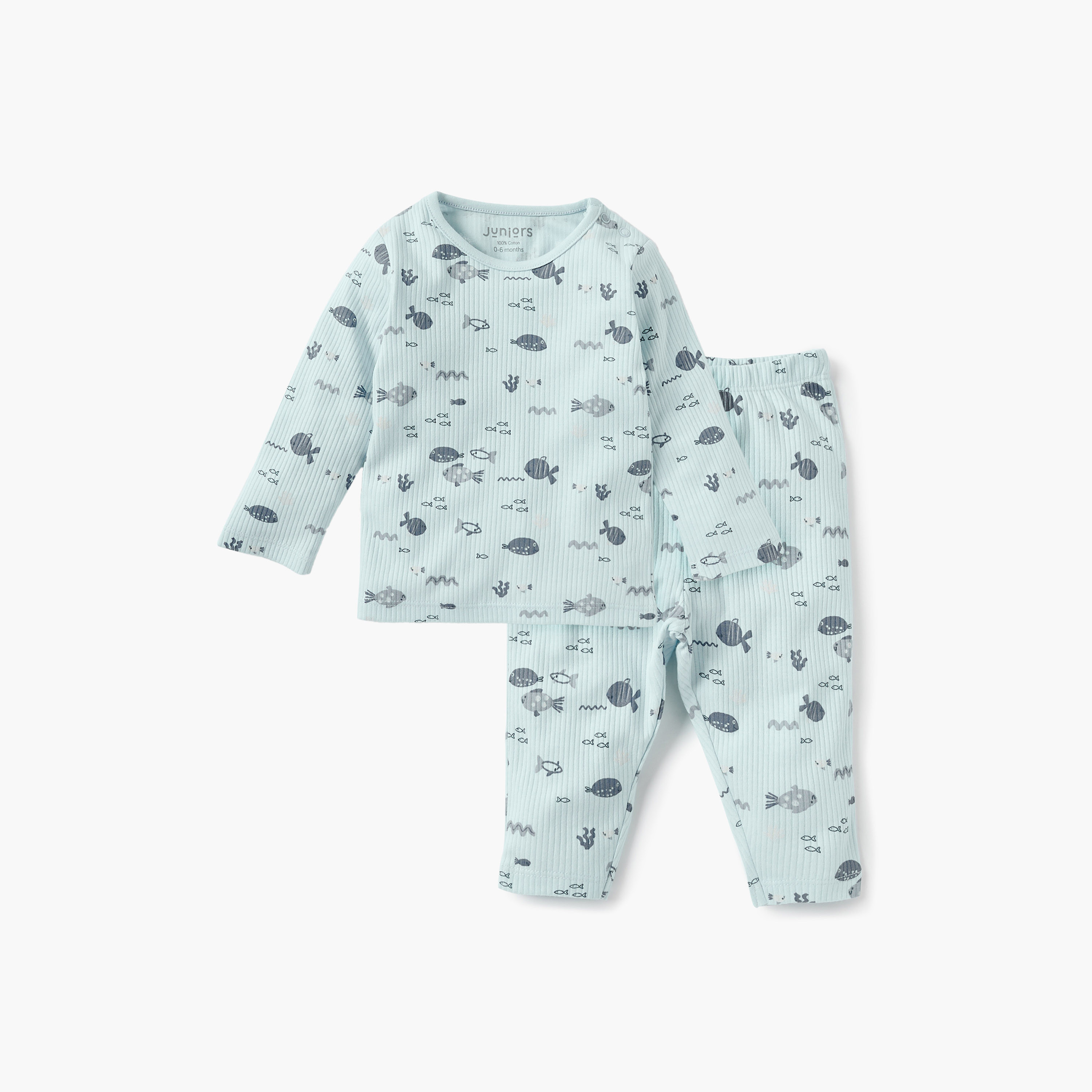 Juniors Fish Print T-shirt and Pyjama Set-baby-boys-clothing-nightwear-pyjamasets-image-1