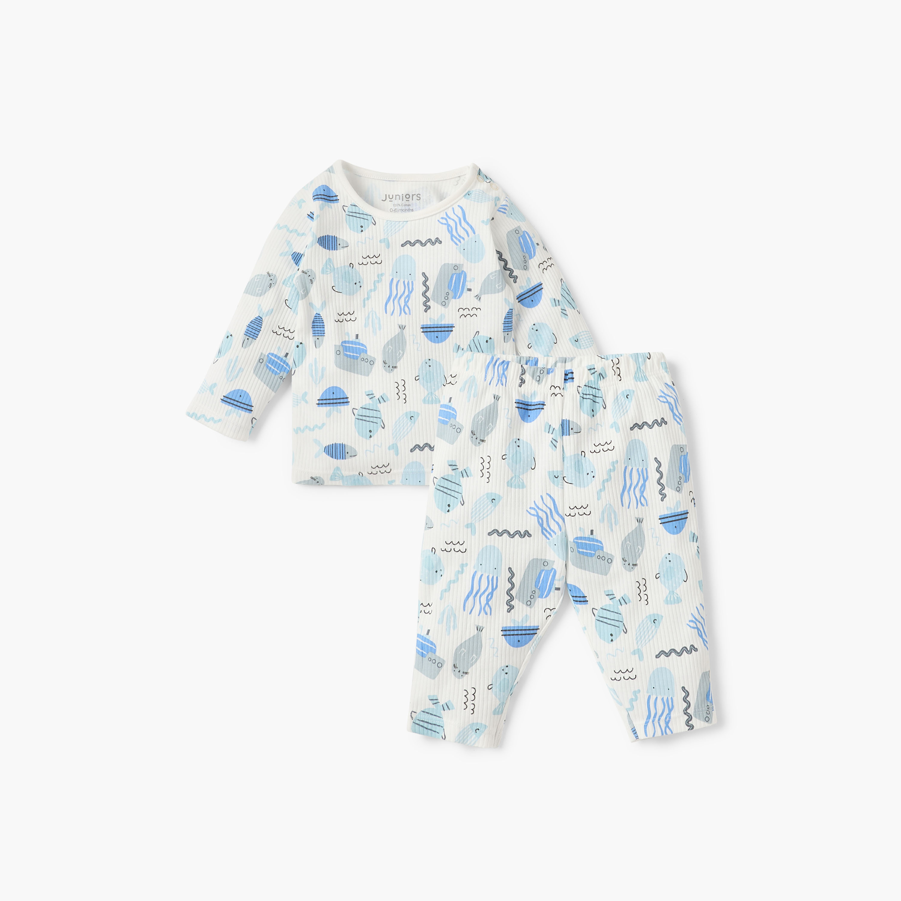 Juniors Sea Animal Print T-shirt and Pyjama Set-baby-boys-clothing-nightwear-pyjamasets-image-1