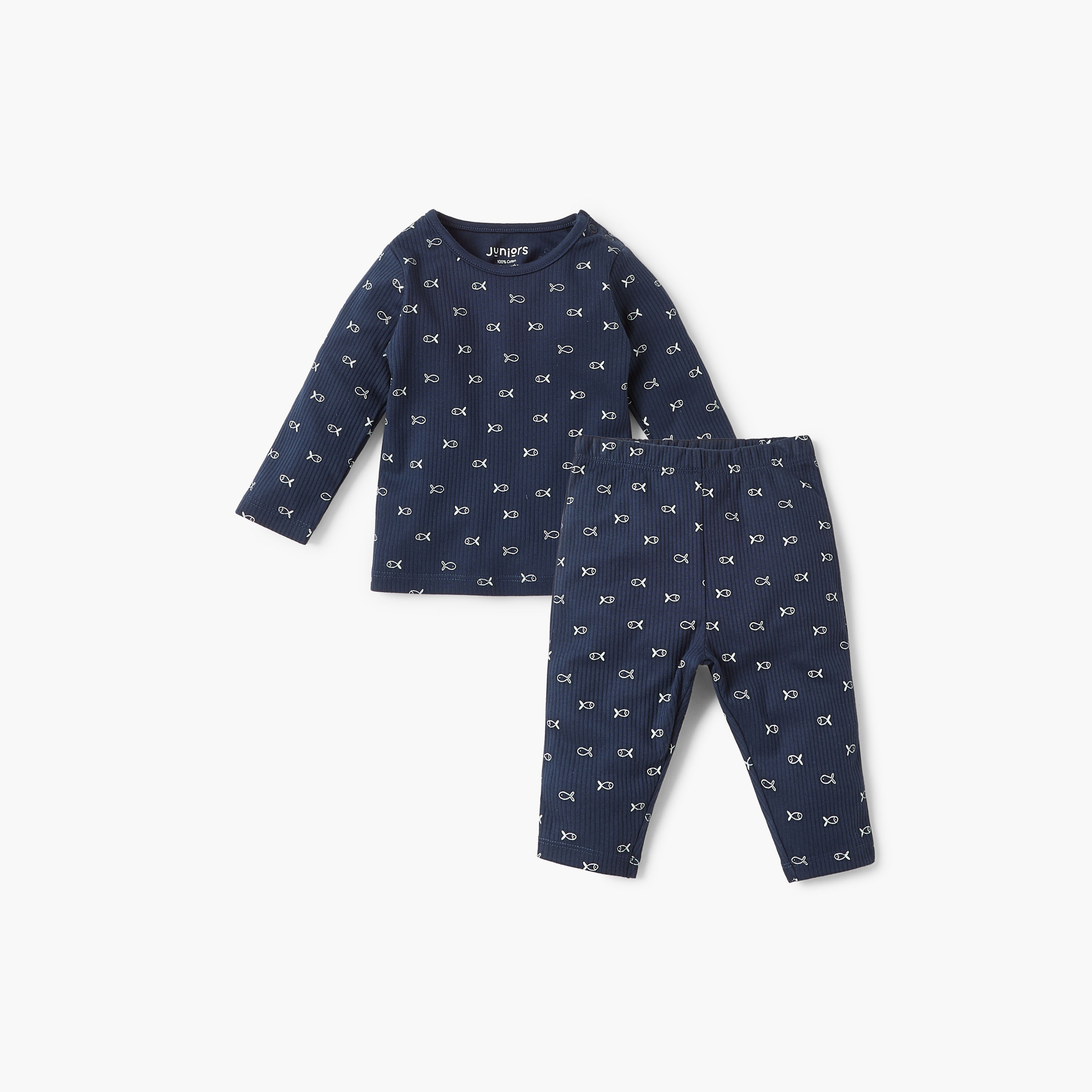 Juniors Fish Print T-shirt and Pyjama Set-baby-boys-clothing-nightwear-pyjamasets-image-1