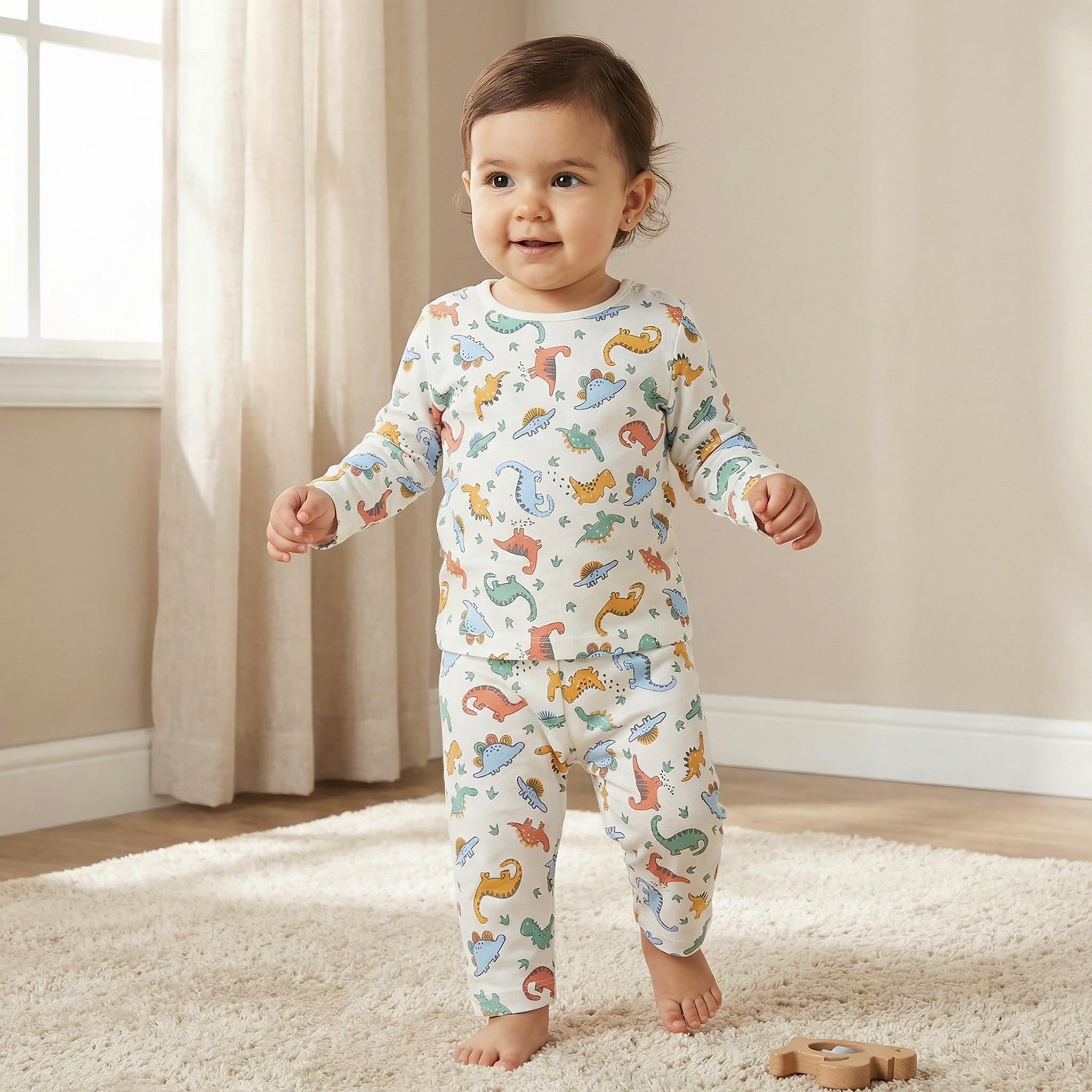 Juniors Dinosaur Print T-shirt and Pyjama Set-baby-boys-clothing-nightwear-pyjamasets-image-1