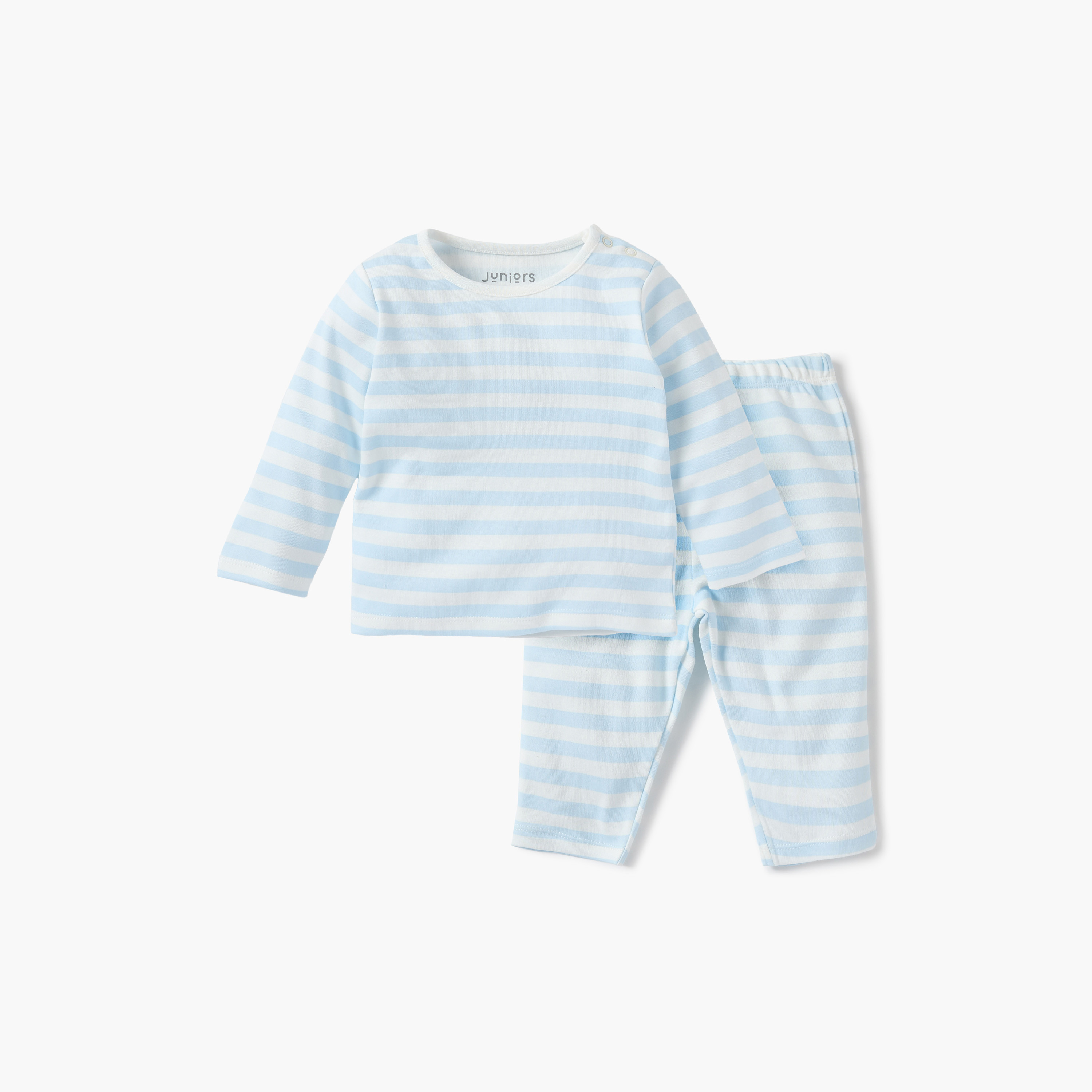 Juniors Striped T-shirt and Pyjama Set-baby-boys-clothing-nightwear-pyjamasets-image-2