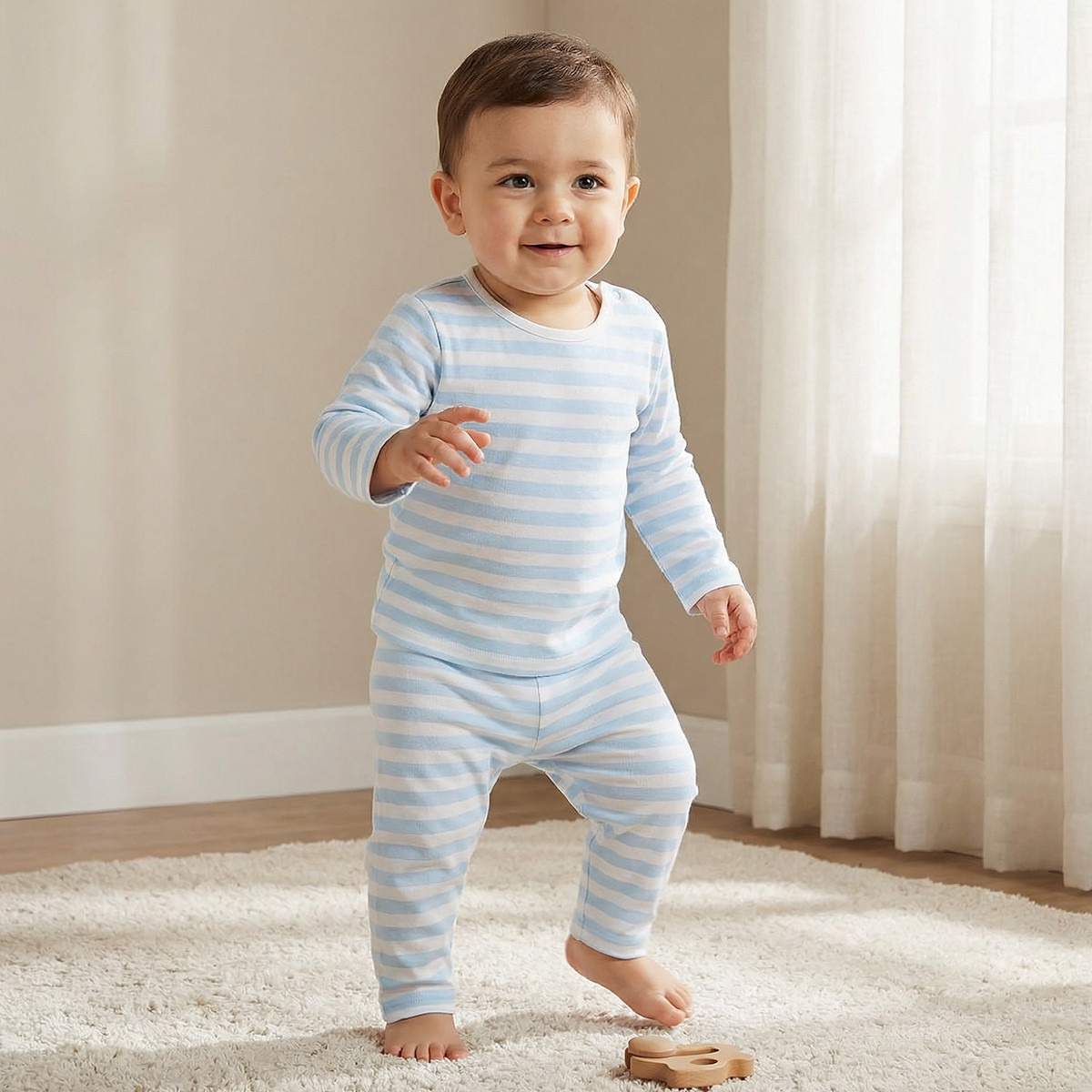 Juniors Striped T-shirt and Pyjama Set-baby-boys-clothing-nightwear-pyjamasets-image-1