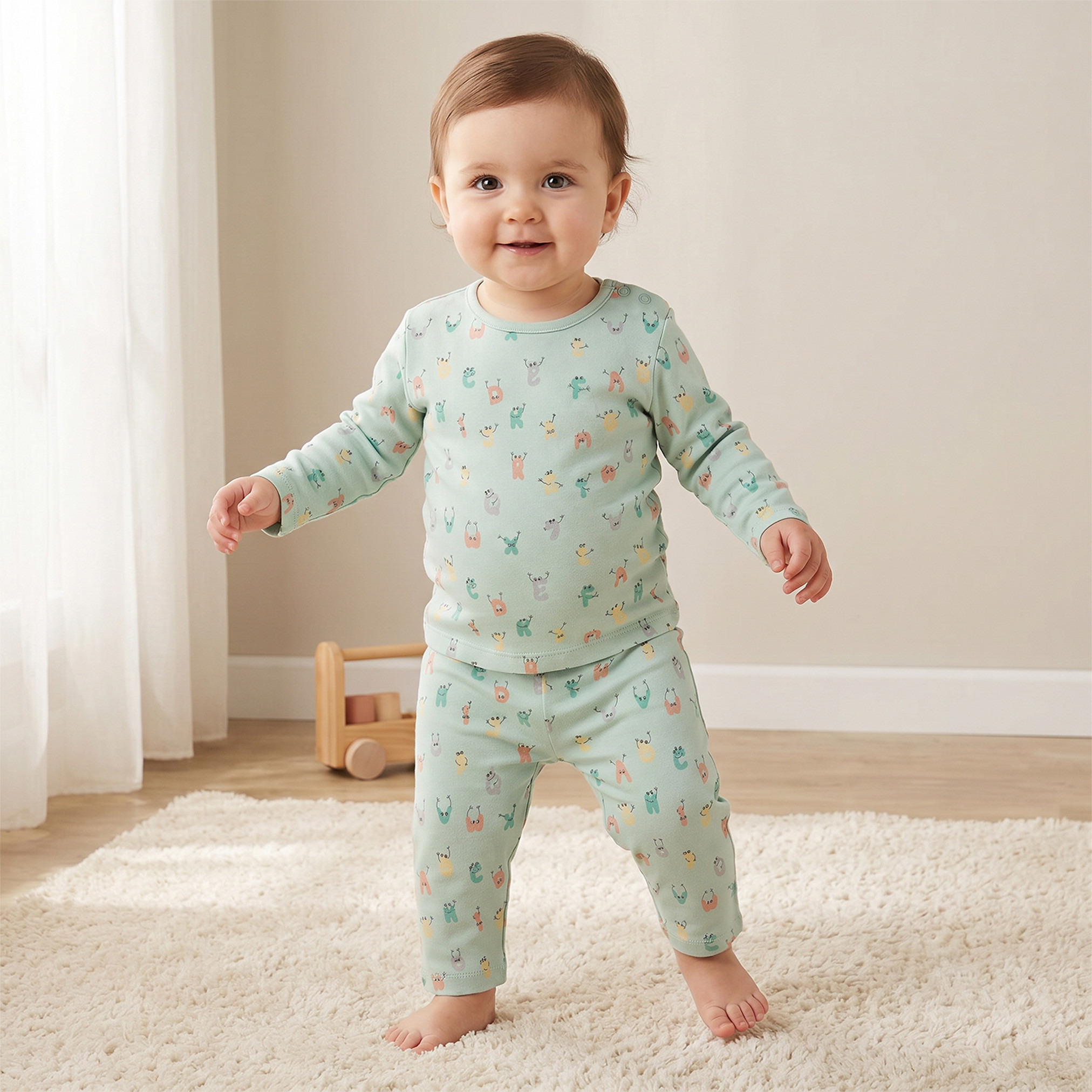 Juniors Lion Print Long Sleeve T-shirt and Pyjama Set-baby-boys-clothing-nightwear-pyjamasets-image-1