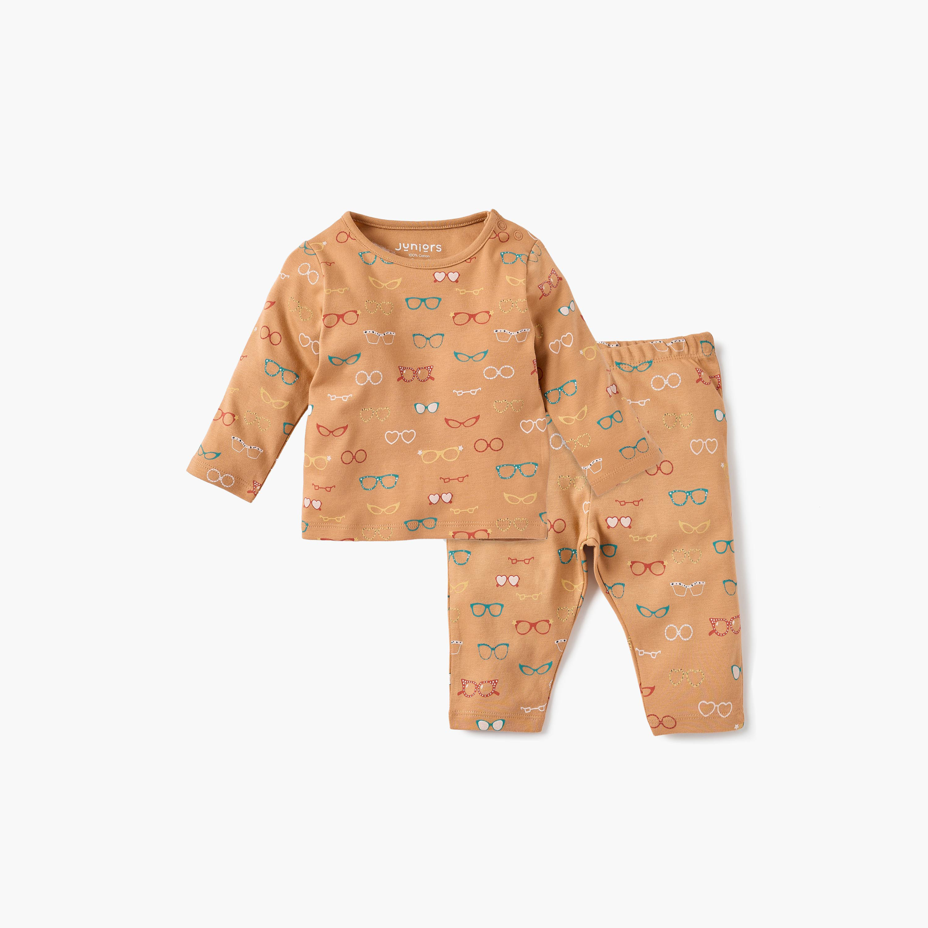 Juniors All-Over Spectacle Print T-shirt and Pyjama Set-baby-boys-clothing-nightwear-pyjamasets-image-1