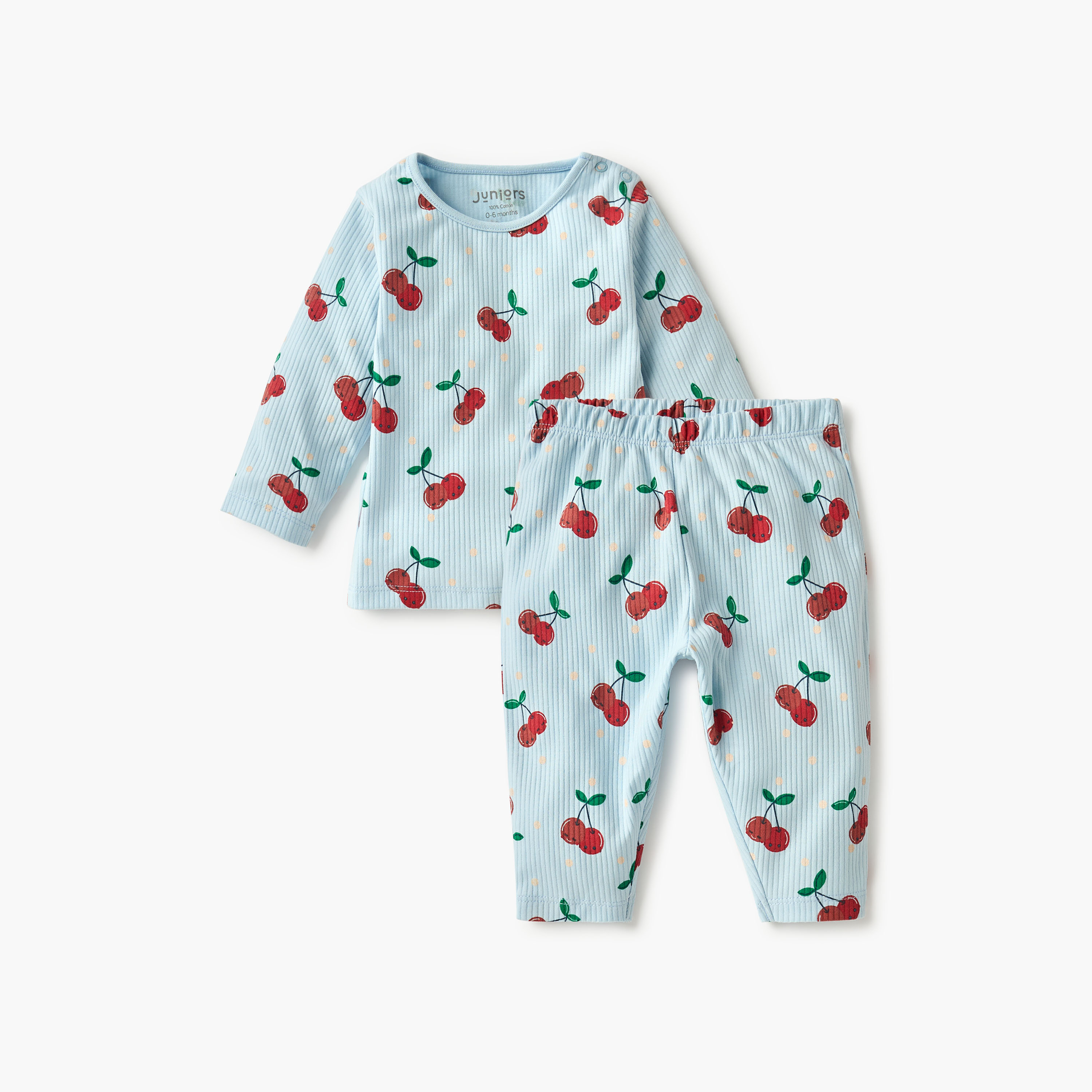 طقم تيشيرت وبنطلون بيجاما بطبعات كرز من جونيورز-baby-girls-clothing-nightwear-pyjamasets-image-1