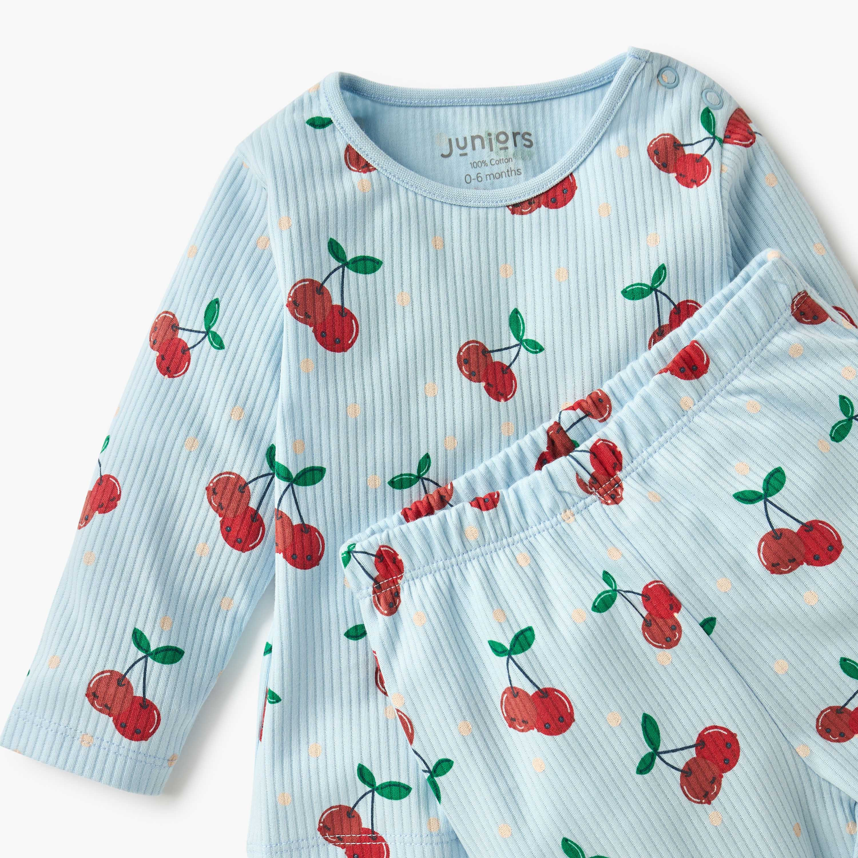 طقم تيشيرت وبنطلون بيجاما بطبعات كرز من جونيورز-baby-girls-clothing-nightwear-pyjamasets-image-4