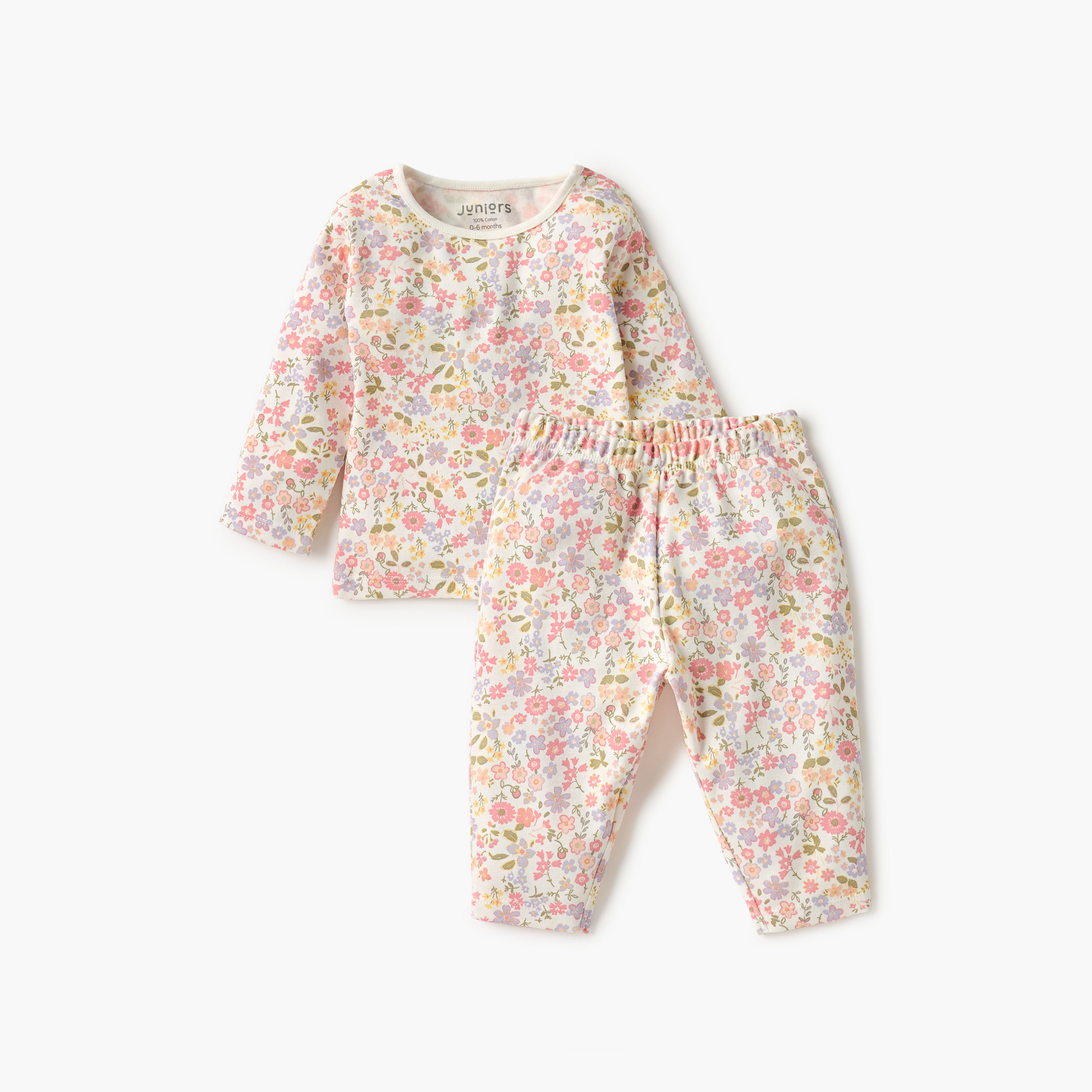 Juniors Floral Print T-shirt and Pyjama Set-baby-girls-clothing-nightwear-pyjamasets-image-1