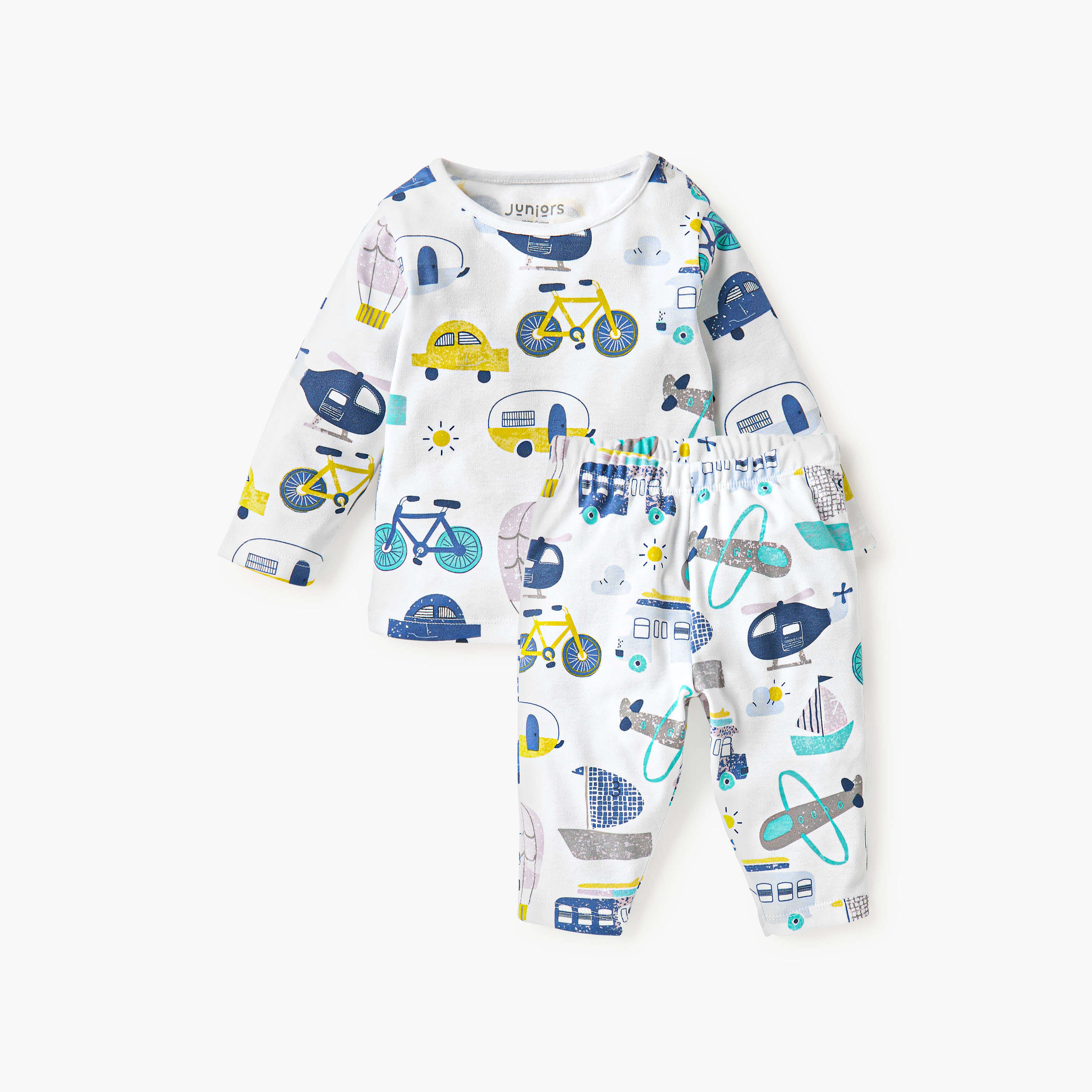 Juniors All-Over Vehicle Printed T-shirt and Pyjama Top-baby-boys-clothing-nightwear-pyjamasets-image-1