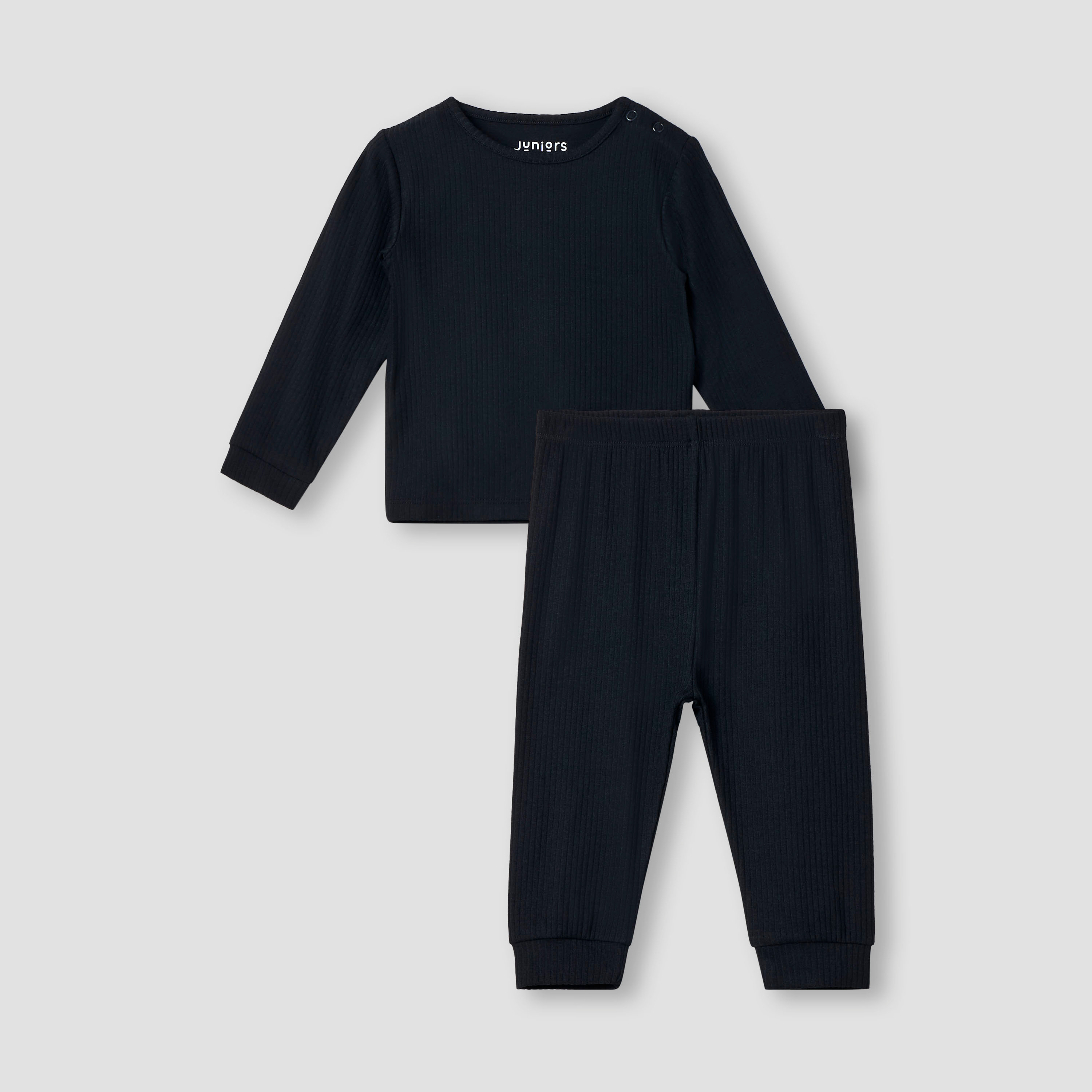 Juniors Ribbed Long Sleeves T-shirt and Pyjama Set-baby-girls-clothing-nightwear-pyjamasets-image-1