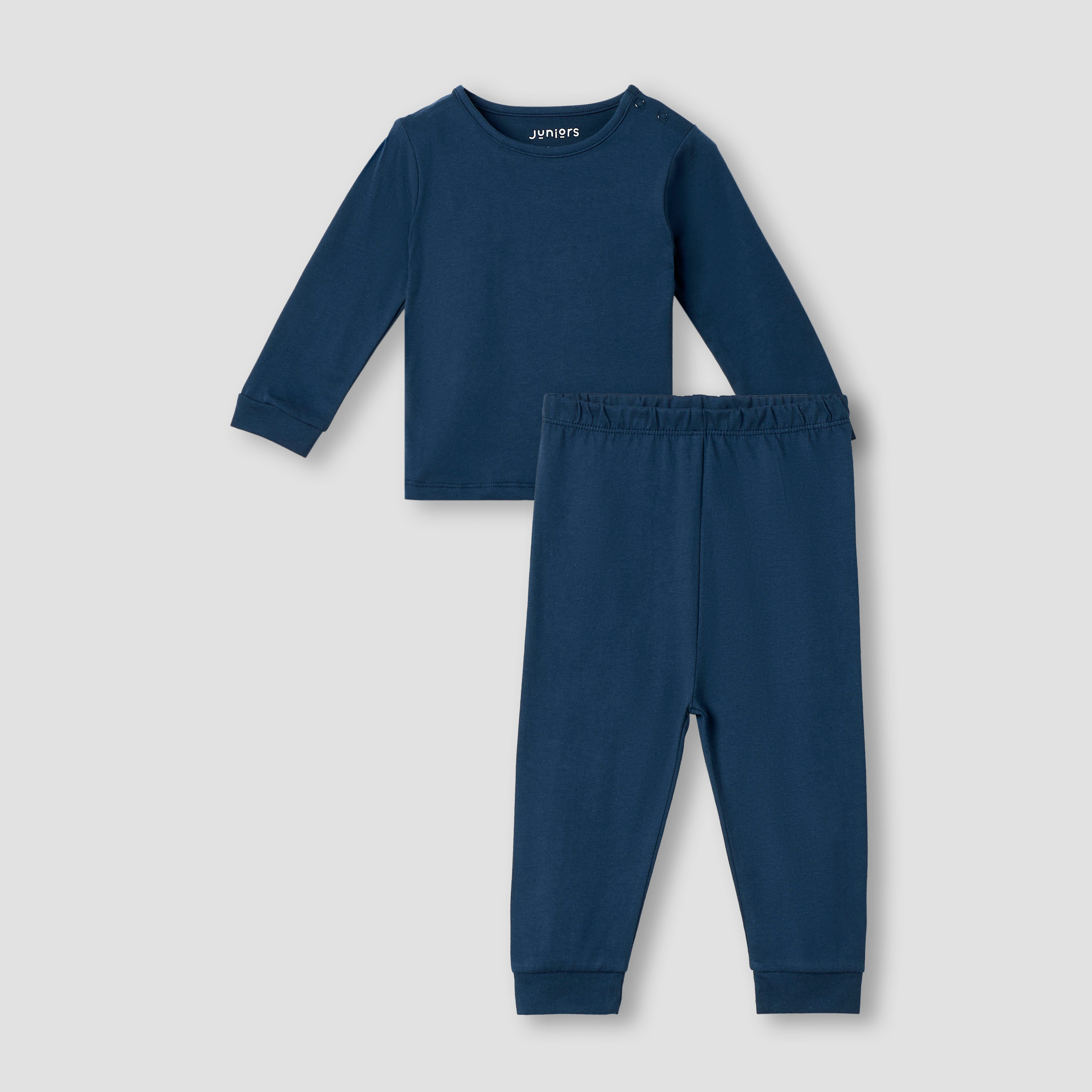 بنطلون بيجاما وتيشيرت سادة بأكمام طويلة من جونيورز-baby-girls-clothing-nightwear-pyjamasets-image-1