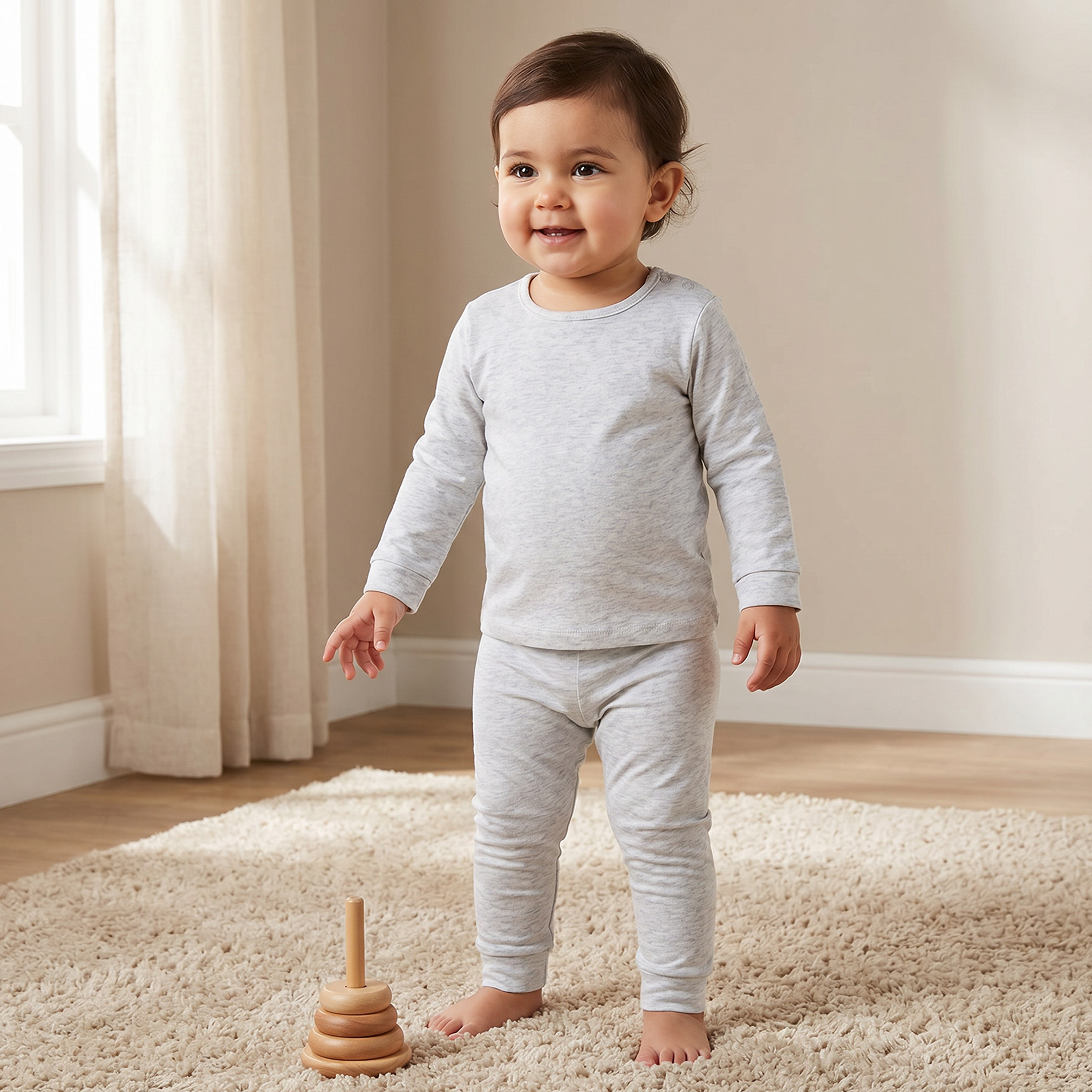 Juniors Solid Long Sleeves T-shirt and Pyjama Set-baby-girls-clothing-nightwear-pyjamasets-image-1
