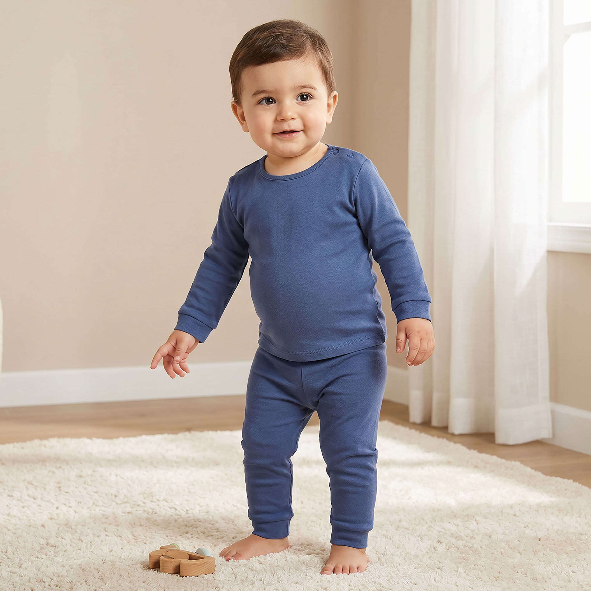 Juniors Solid Long Sleeves T-shirt and Pyjama Set-baby-girls-clothing-nightwear-pyjamasets-image-1