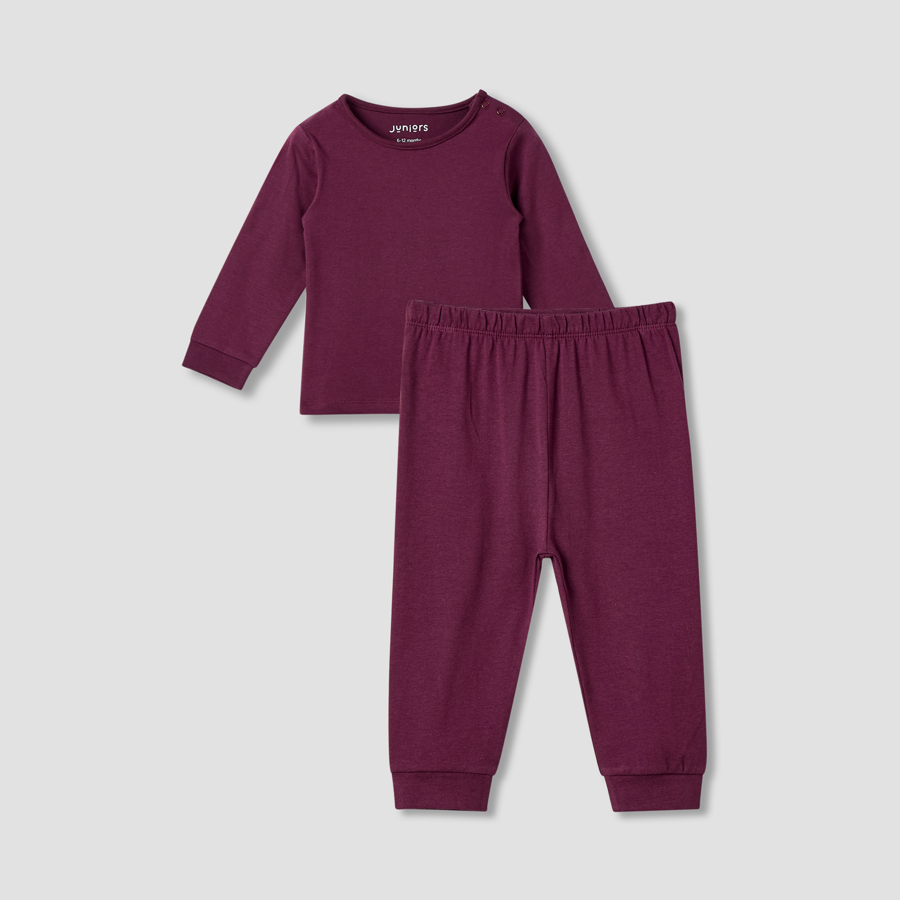 Juniors Solid Long Sleeves T-shirt and Pyjama Set-baby-girls-clothing-nightwear-pyjamasets-image-1