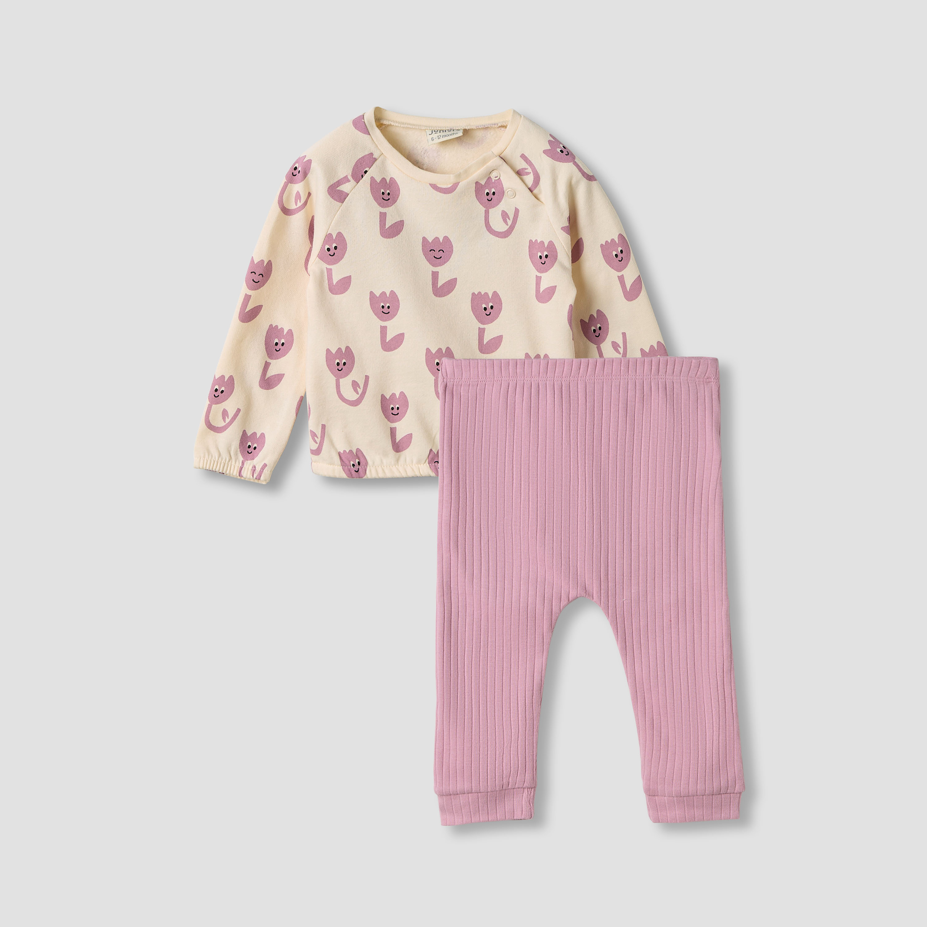 Juniors Floral Print Long Sleeve T-shirt and Elasticated Pyjama Set-baby-girls-clothing-nightwear-pyjamasets-image-1