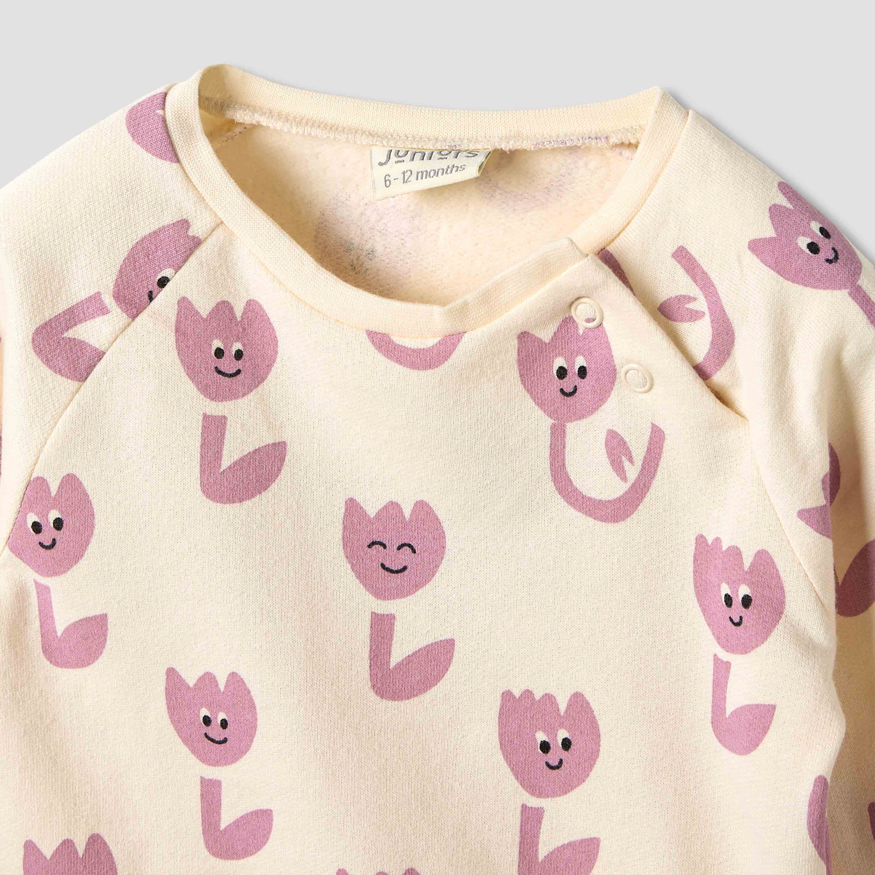 Juniors Floral Print Long Sleeve T-shirt and Elasticated Pyjama Set-baby-girls-clothing-nightwear-pyjamasets-image-4