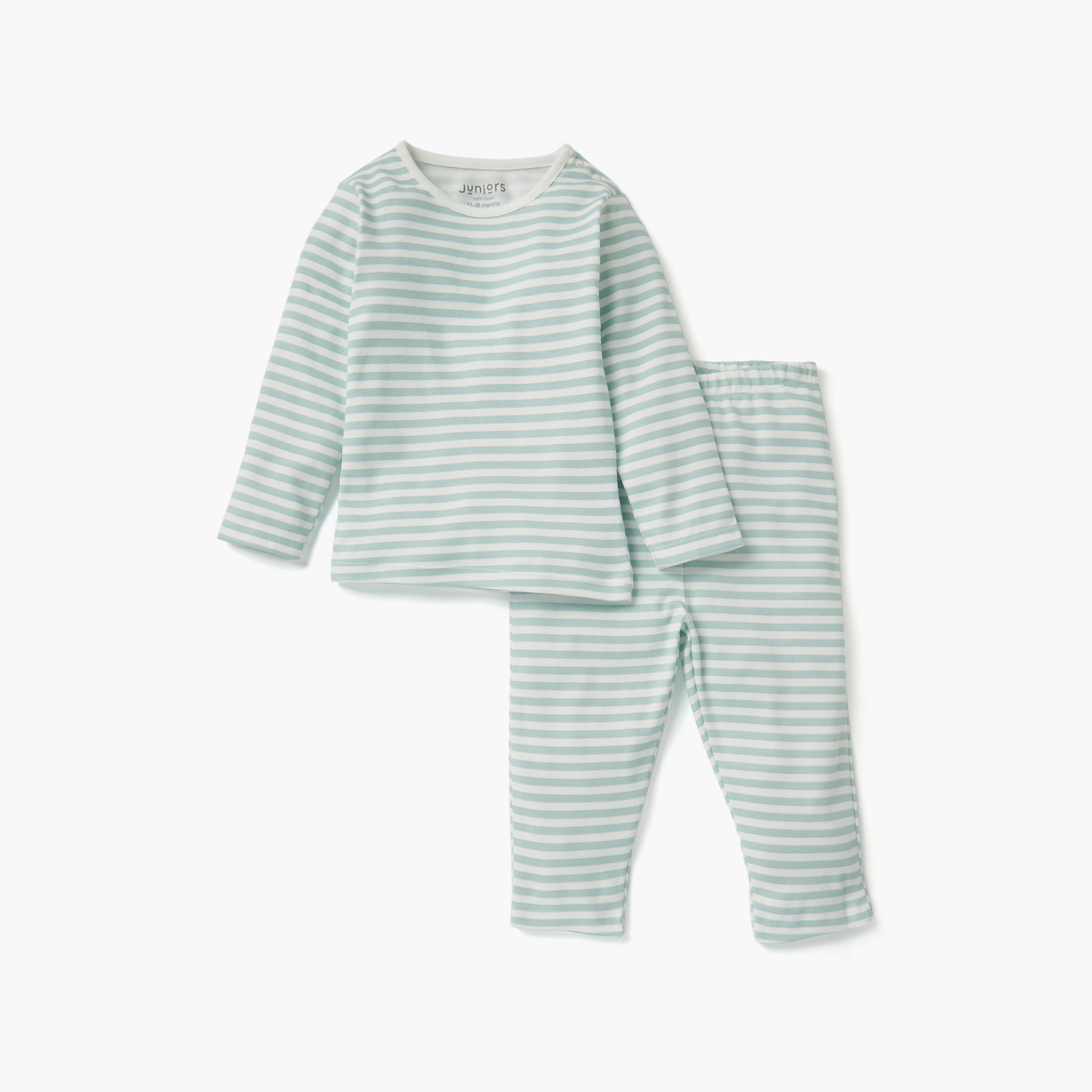 Juniors Striped T-shirt and Pyjama Set-baby-girls-clothing-nightwear-pyjamasets-image-1