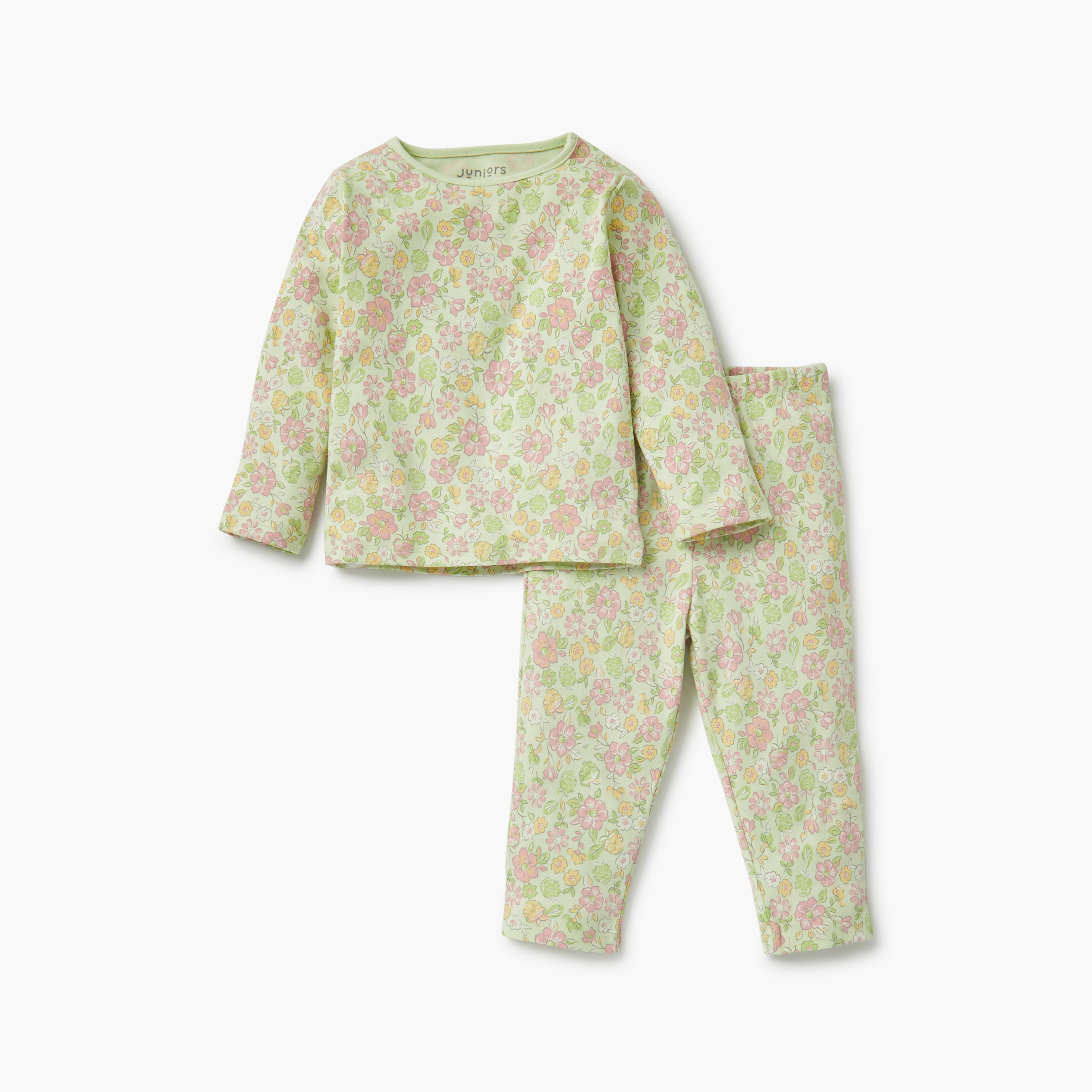 طقم بنطلون بيجاما وتيشيرت بطبعات أزهار من جونيورز-baby-girls-clothing-nightwear-pyjamasets-image-1