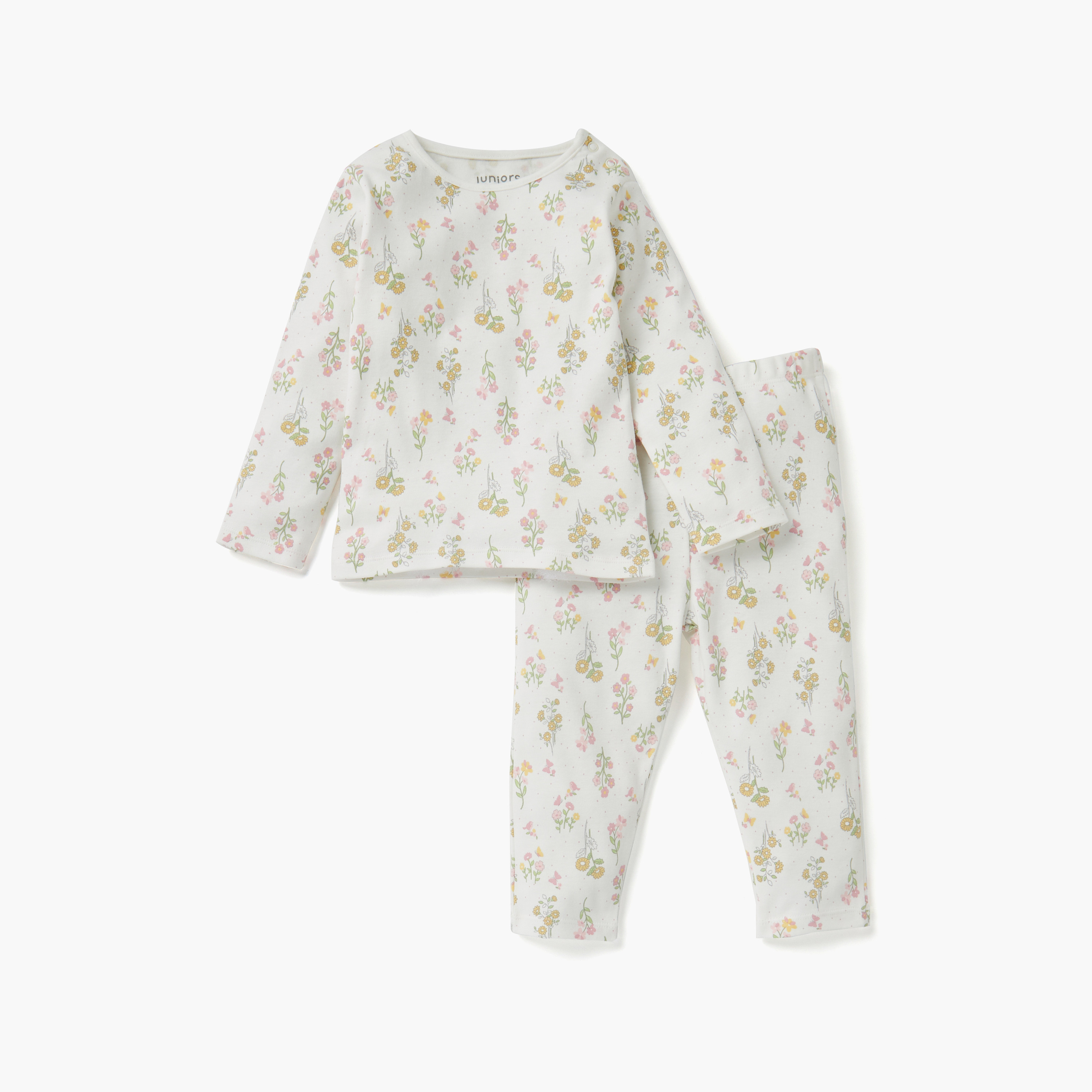 Juniors Printed Ribbed T-shirt and Pyjama Set-baby-girls-clothing-nightwear-pyjamasets-image-1