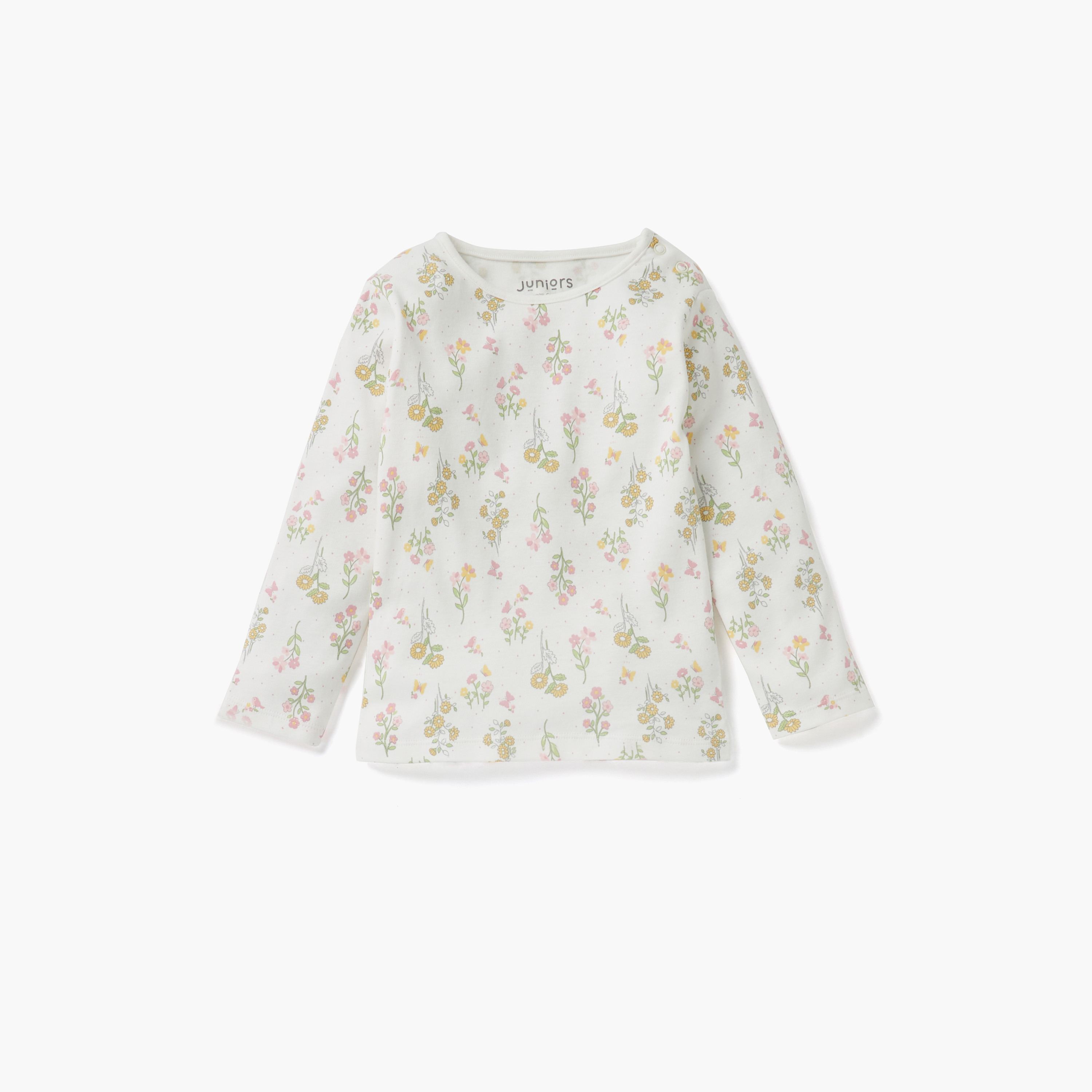 Juniors Printed Ribbed T-shirt and Pyjama Set-baby-girls-clothing-nightwear-pyjamasets-image-2