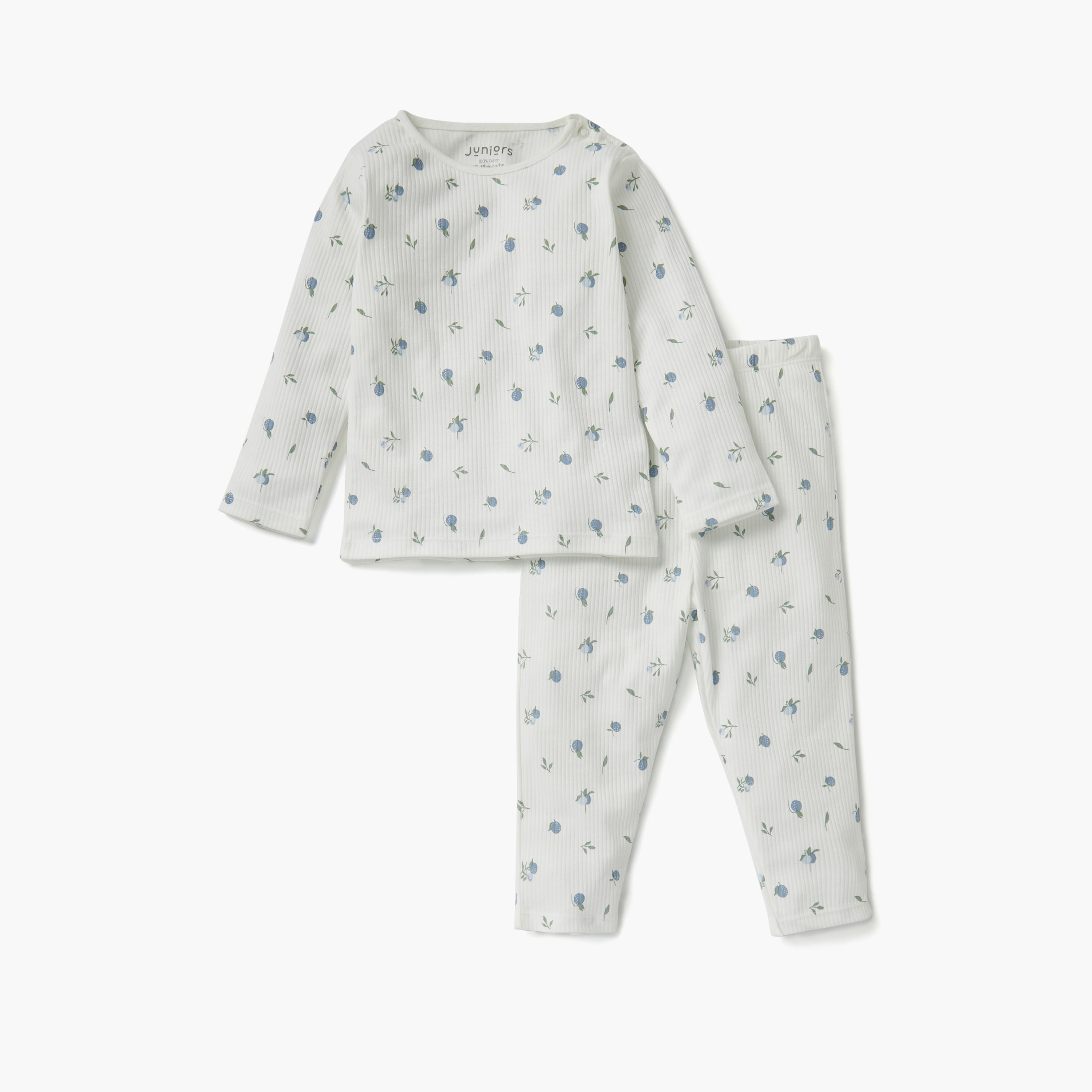 Juniors Printed Ribbed T-shirt and Pyjama Set-baby-girls-clothing-nightwear-pyjamasets-image-1