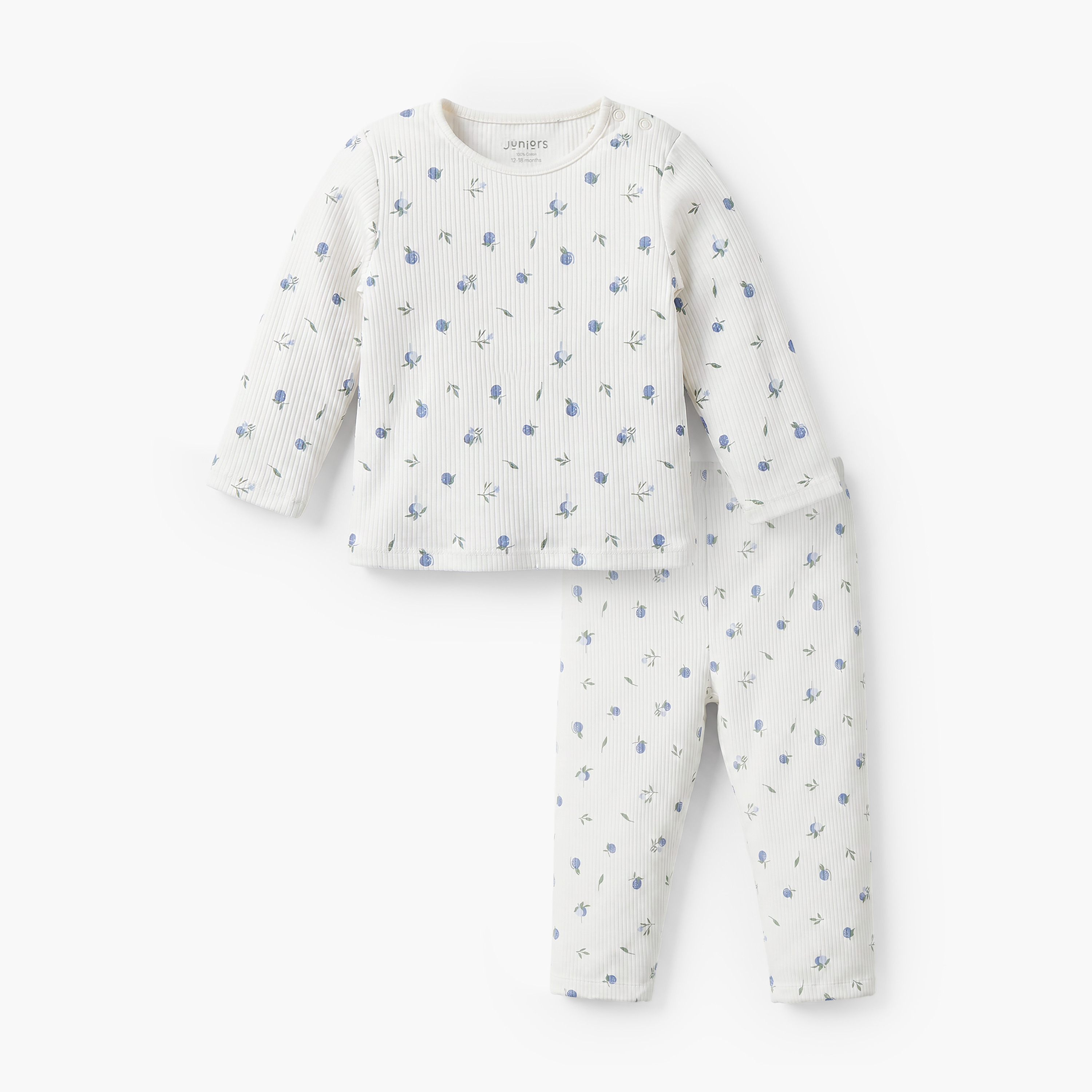 Juniors Printed Ribbed T-shirt and Pyjama Set-baby-girls-clothing-nightwear-pyjamasets-image-1