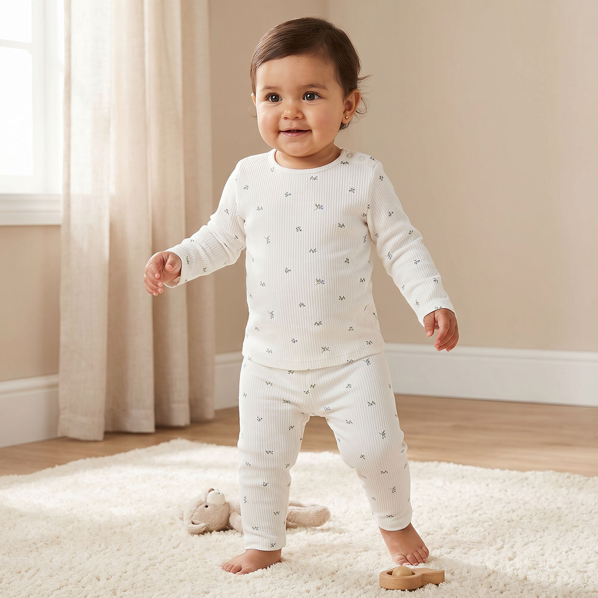 Juniors Floral Print T-shirt and Pyjama Set-baby-girls-clothing-nightwear-pyjamasets-image-1