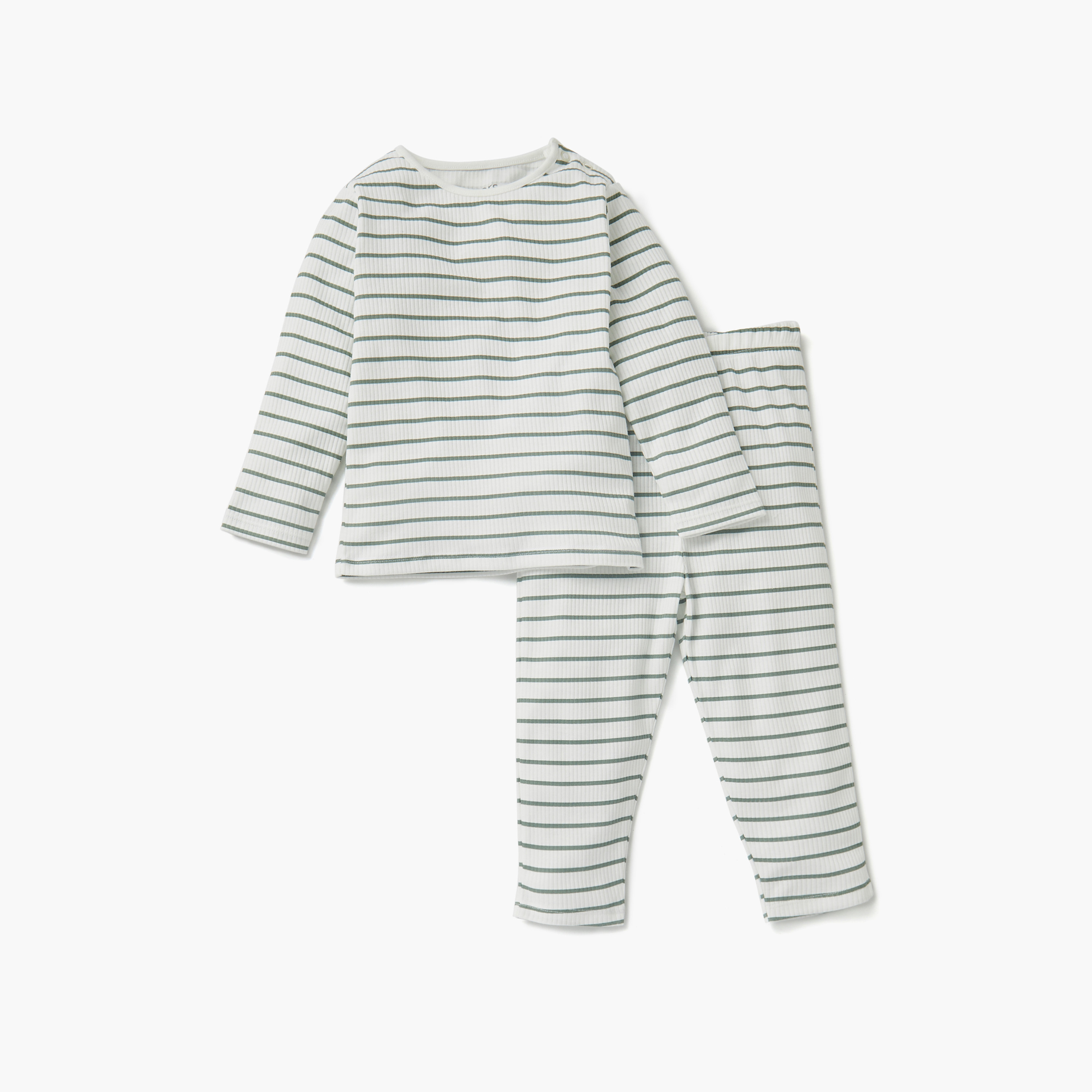 Juniors Striped T-shirt and Pyjama Set-baby-girls-clothing-nightwear-pyjamasets-image-2