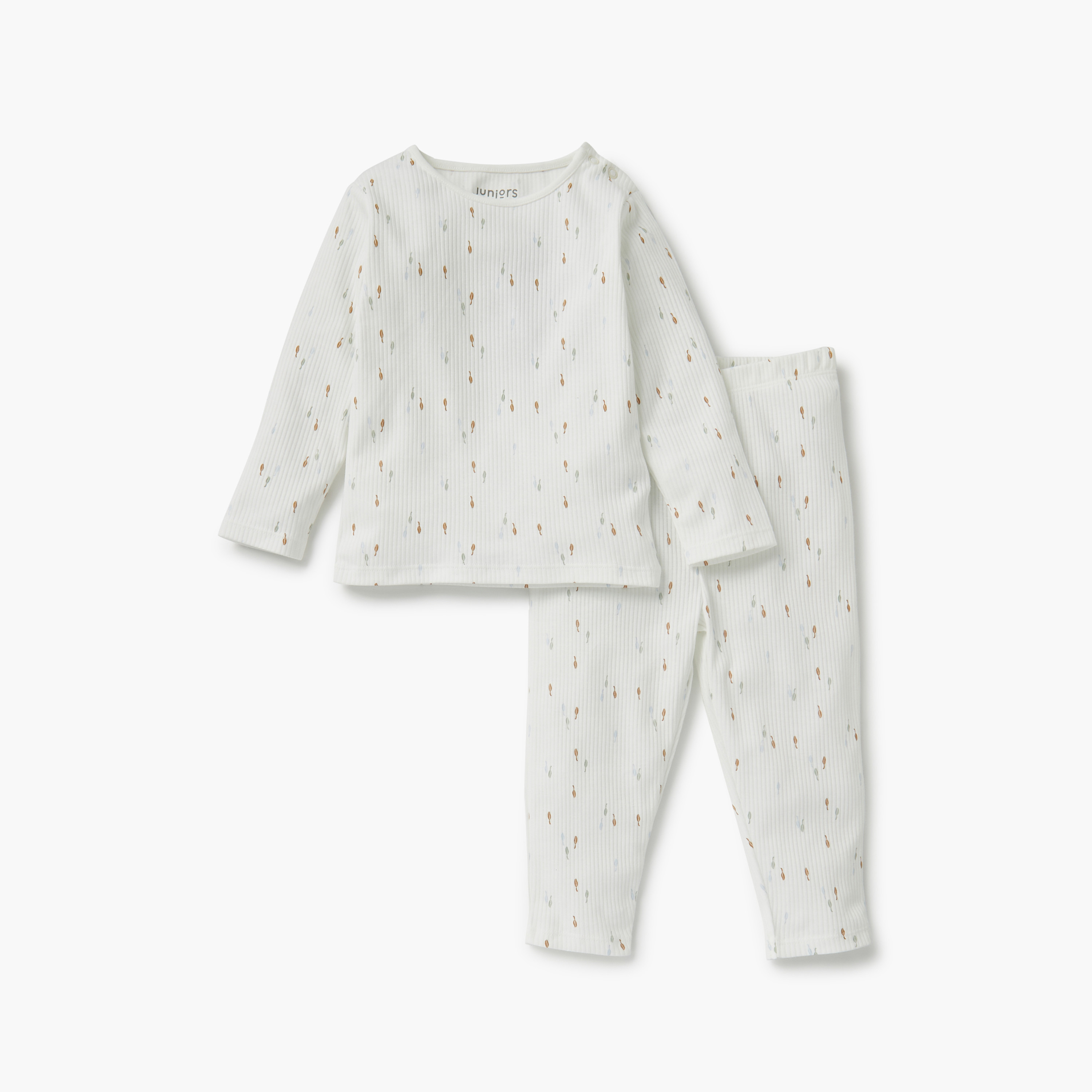 Juniors Printed Ribbed T-shirt and Pyjama Set-baby-girls-clothing-nightwear-pyjamasets-image-2