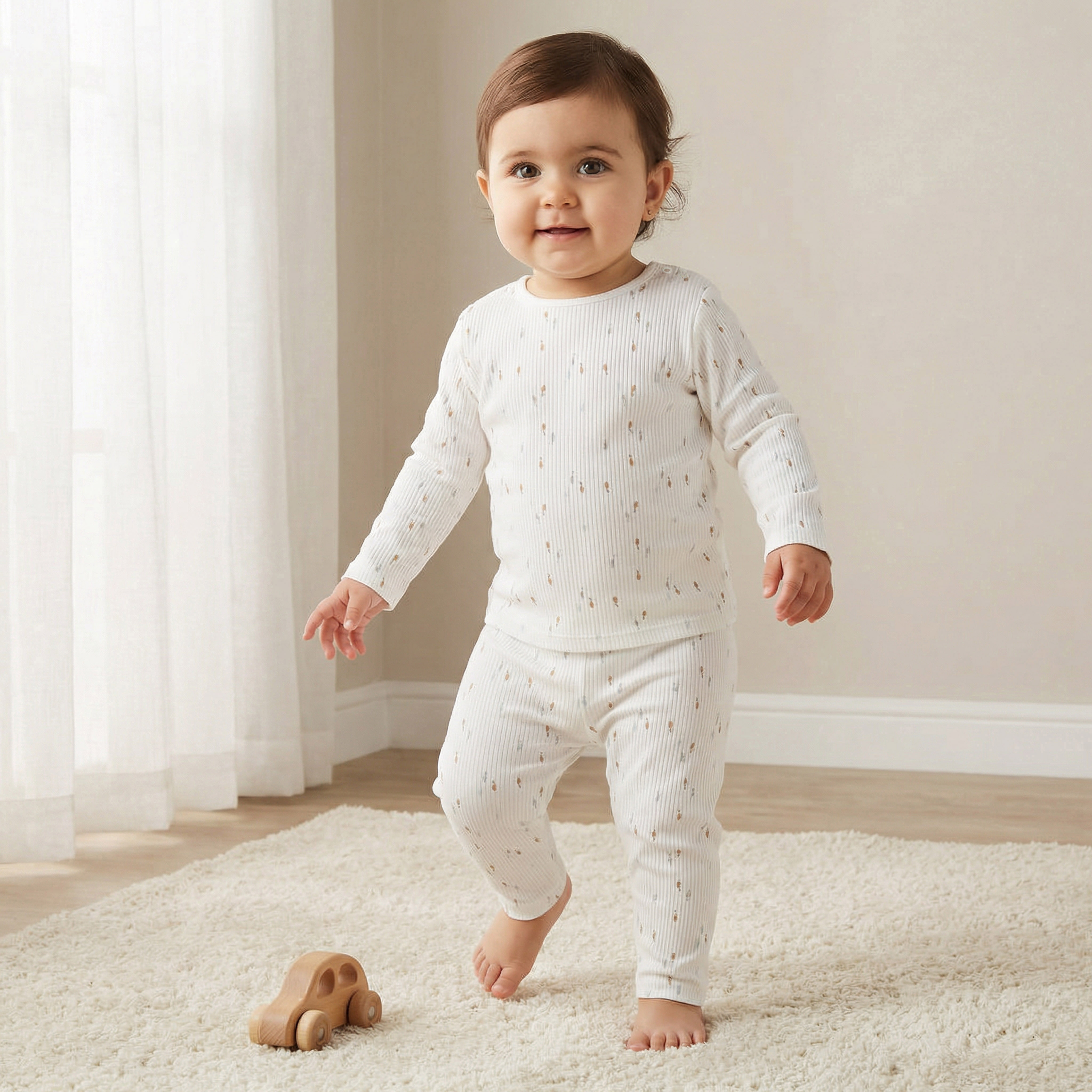 Juniors Printed Ribbed T-shirt and Pyjama Set-baby-girls-clothing-nightwear-pyjamasets-image-1