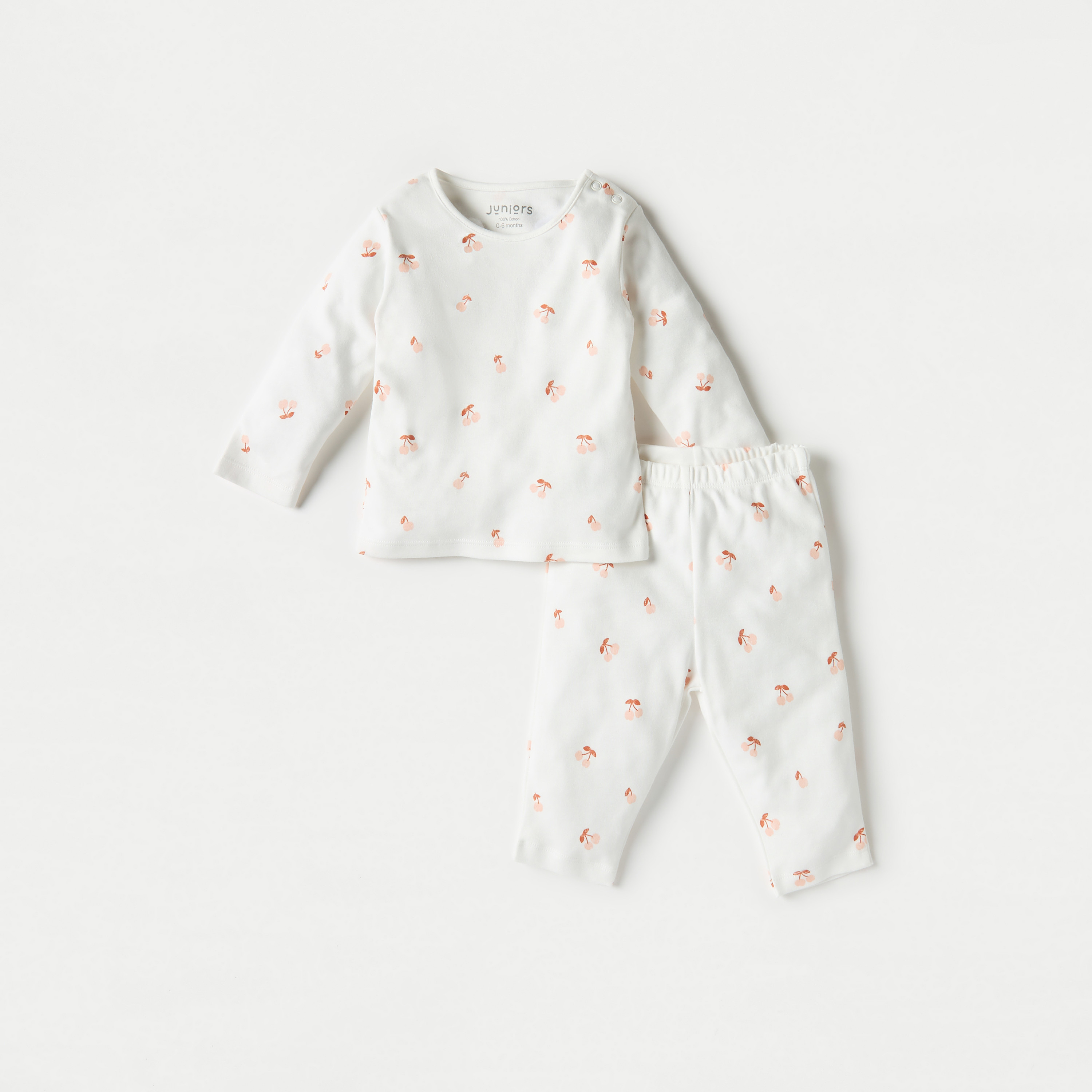 Juniors All-Over Cherry Print Long Sleeves T-shirt and Elasticated Pyjama Set-baby-girls-clothing-nightwear-pyjamasets-image-1