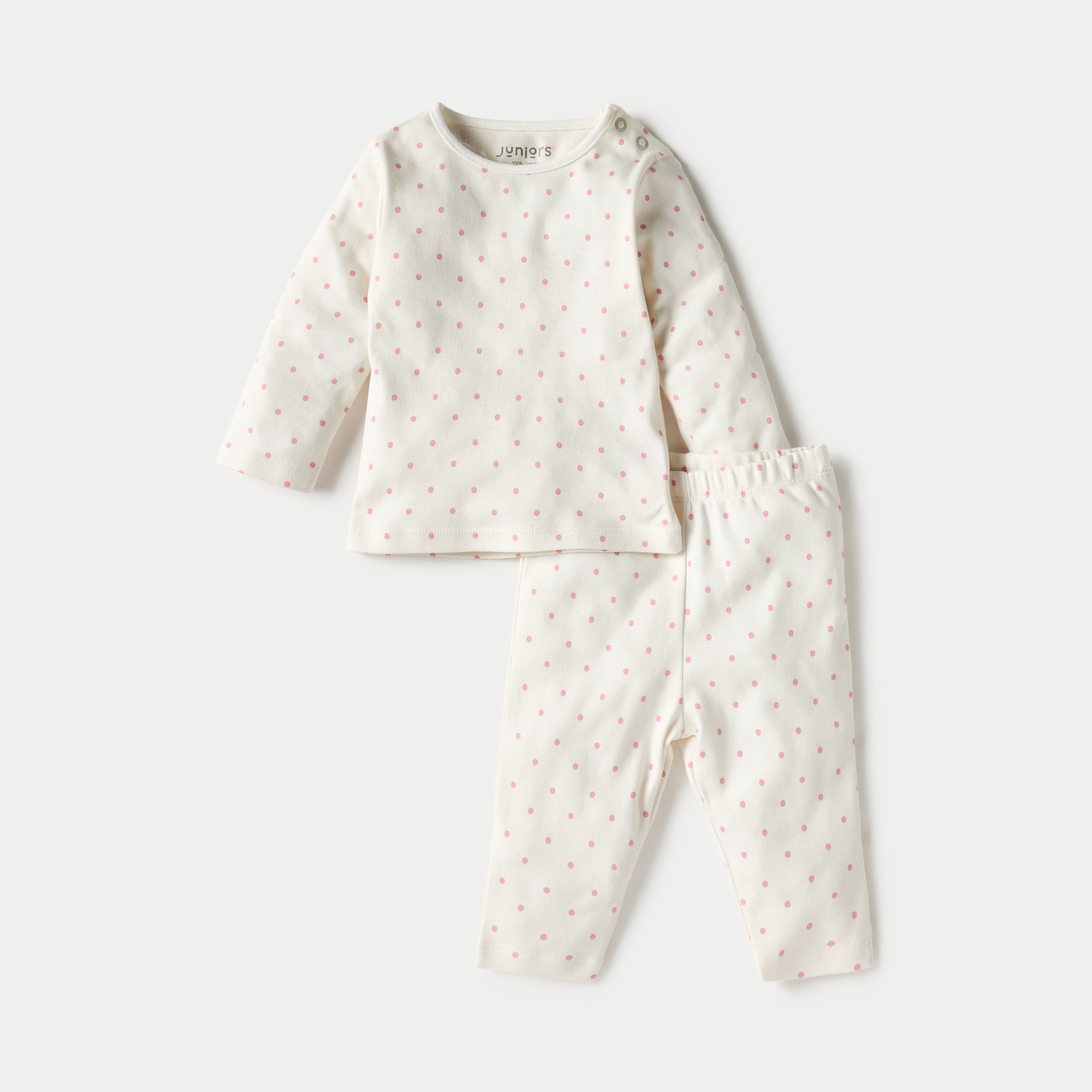 Juniors All-Over Polka Dot Print Long Sleeves T-shirt and Pyjama Set-baby-girls-clothing-nightwear-pyjamasets-image-1