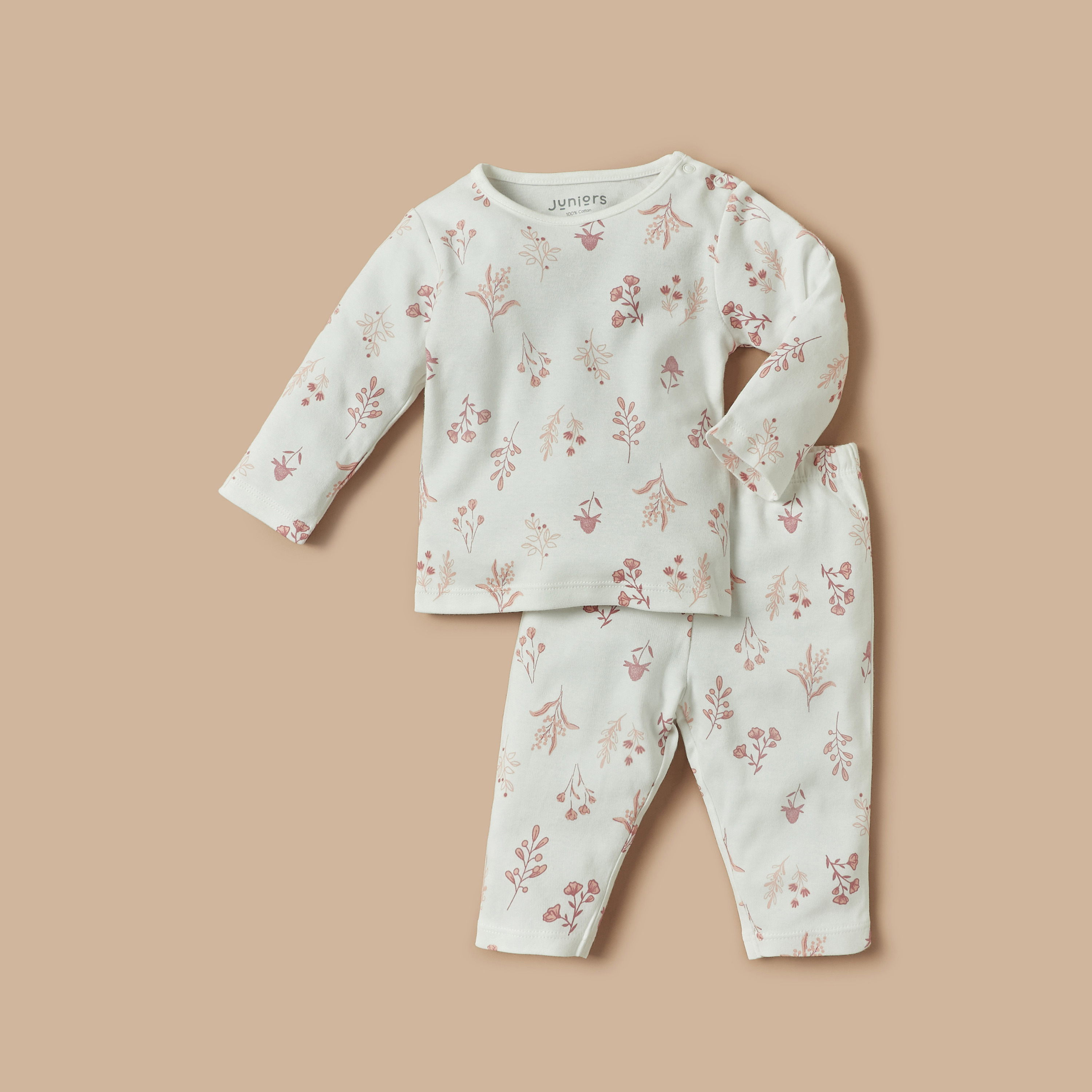 Juniors Floral Print T-shirt and Pyjama Set-baby-girls-clothing-nightwear-pyjamasets-image-1