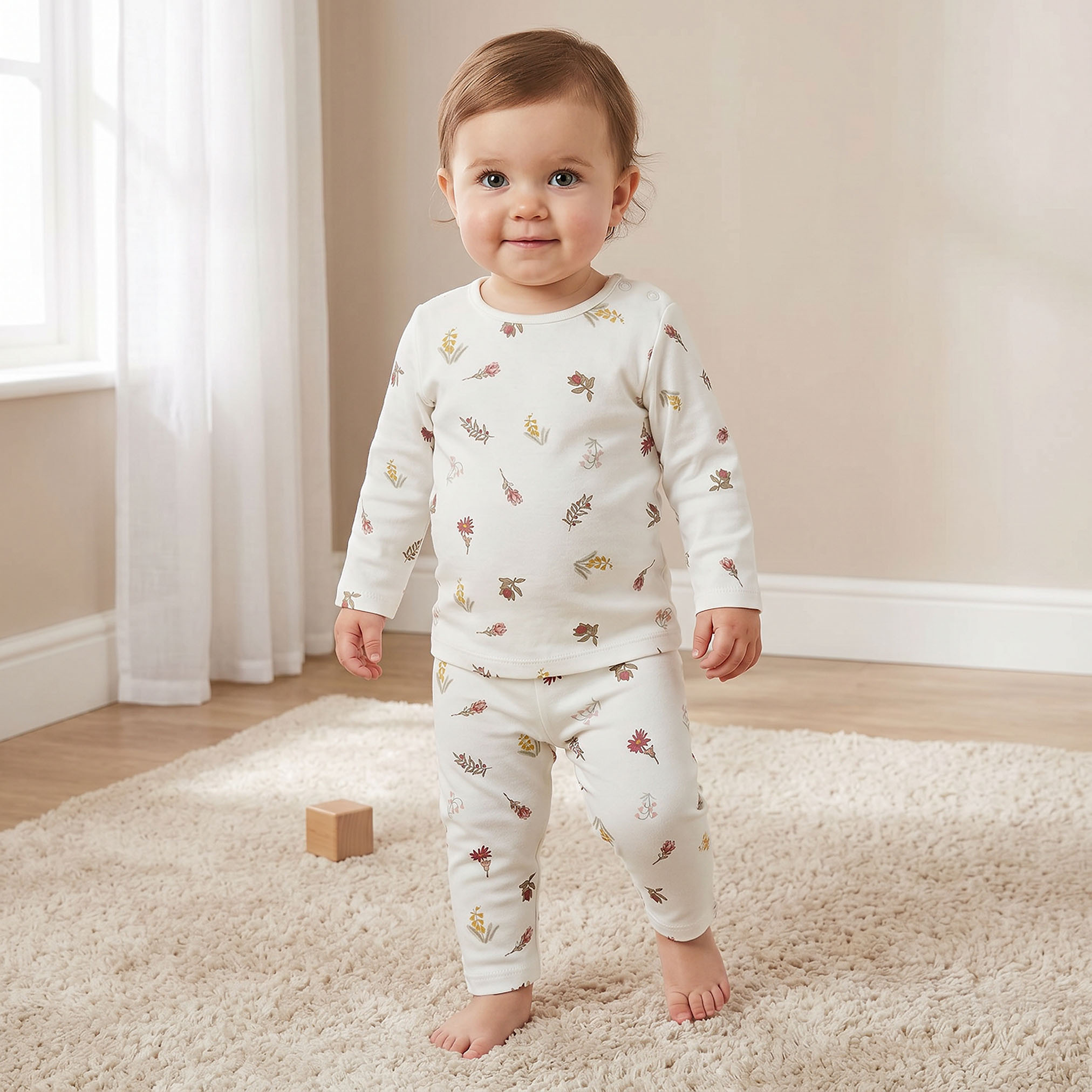 Juniors Floral Print T-shirt and Pyjama Set-baby-girls-clothing-nightwear-pyjamasets-image-1