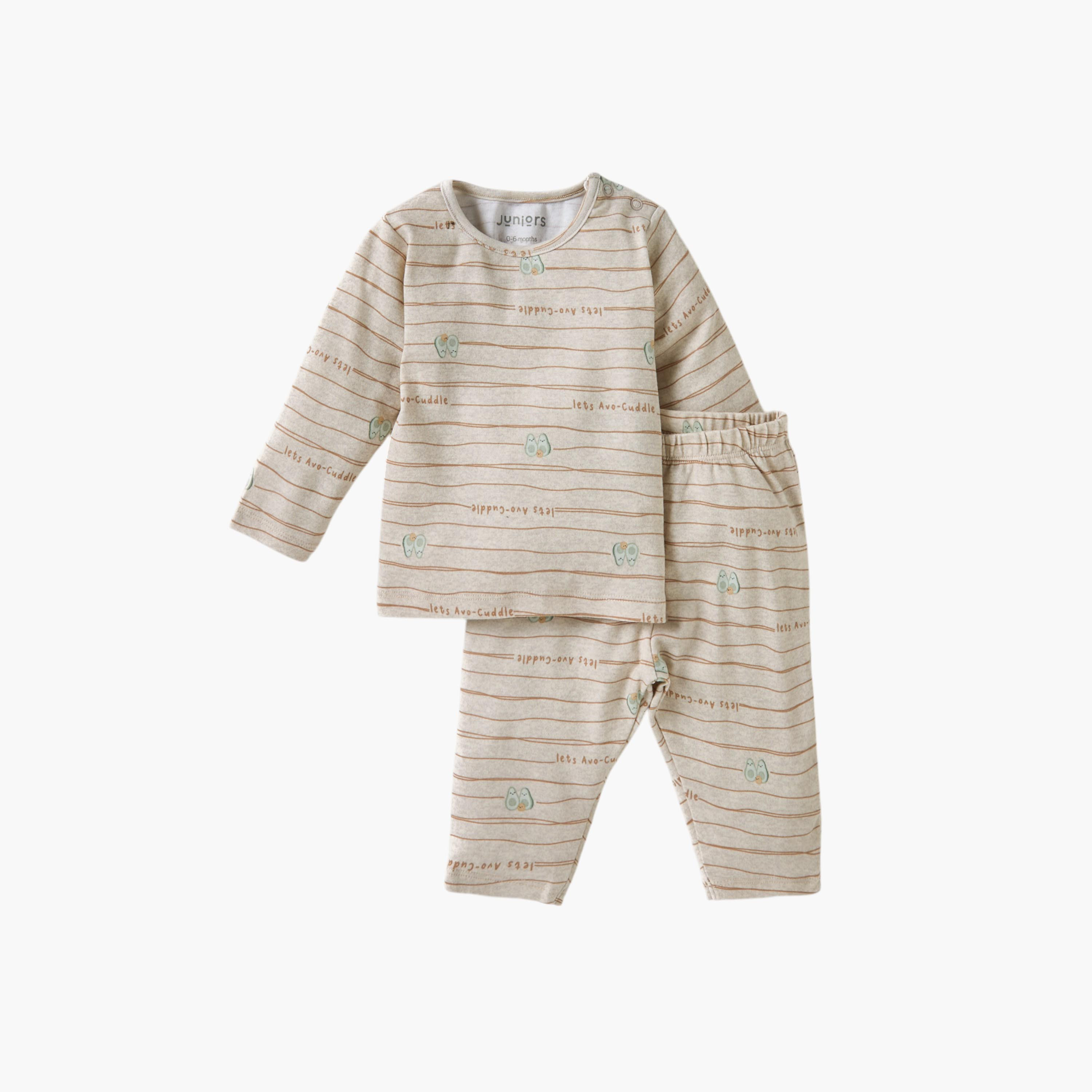 Juniors Avocado Print Long Sleeves T-shirt and Pyjama Set-baby-girls-clothing-nightwear-pyjamasets-image-1